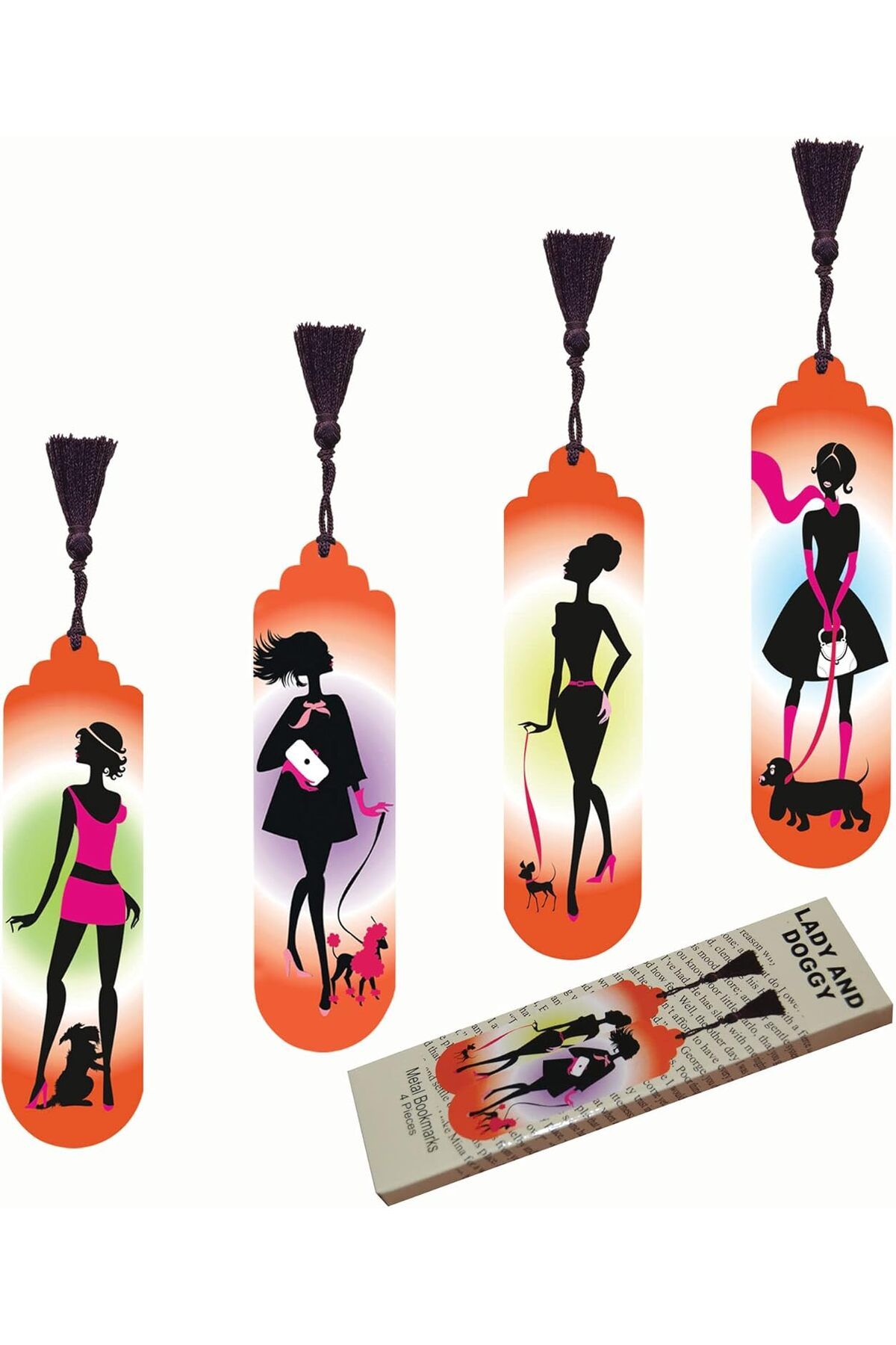 STOREMAX Gift Hediyelik Metal Püsküllü Kitap Ayracı Seti (Lady and doggy)