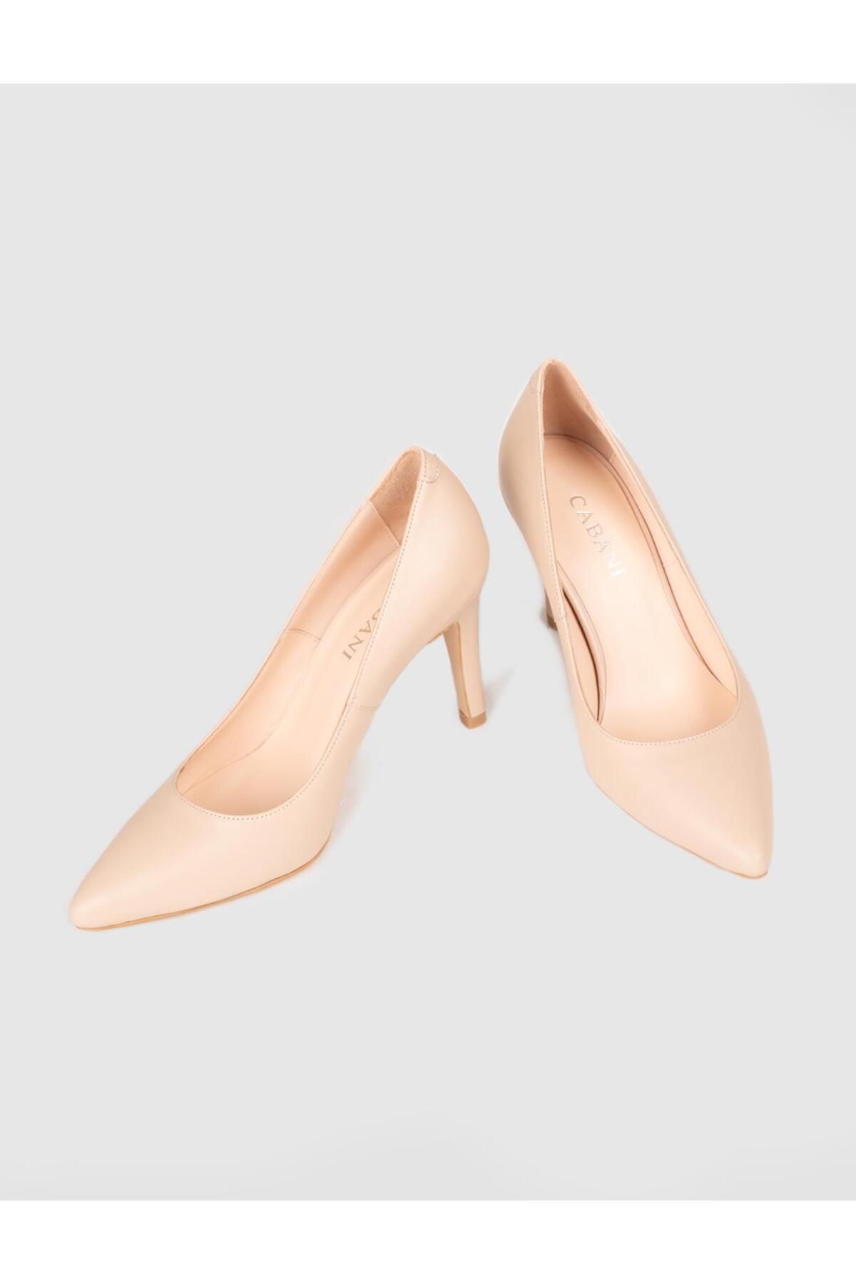 استیلتو نود زنانه چرمی واقعی Jurdan Beige Fire Heel Stiletto Cabani