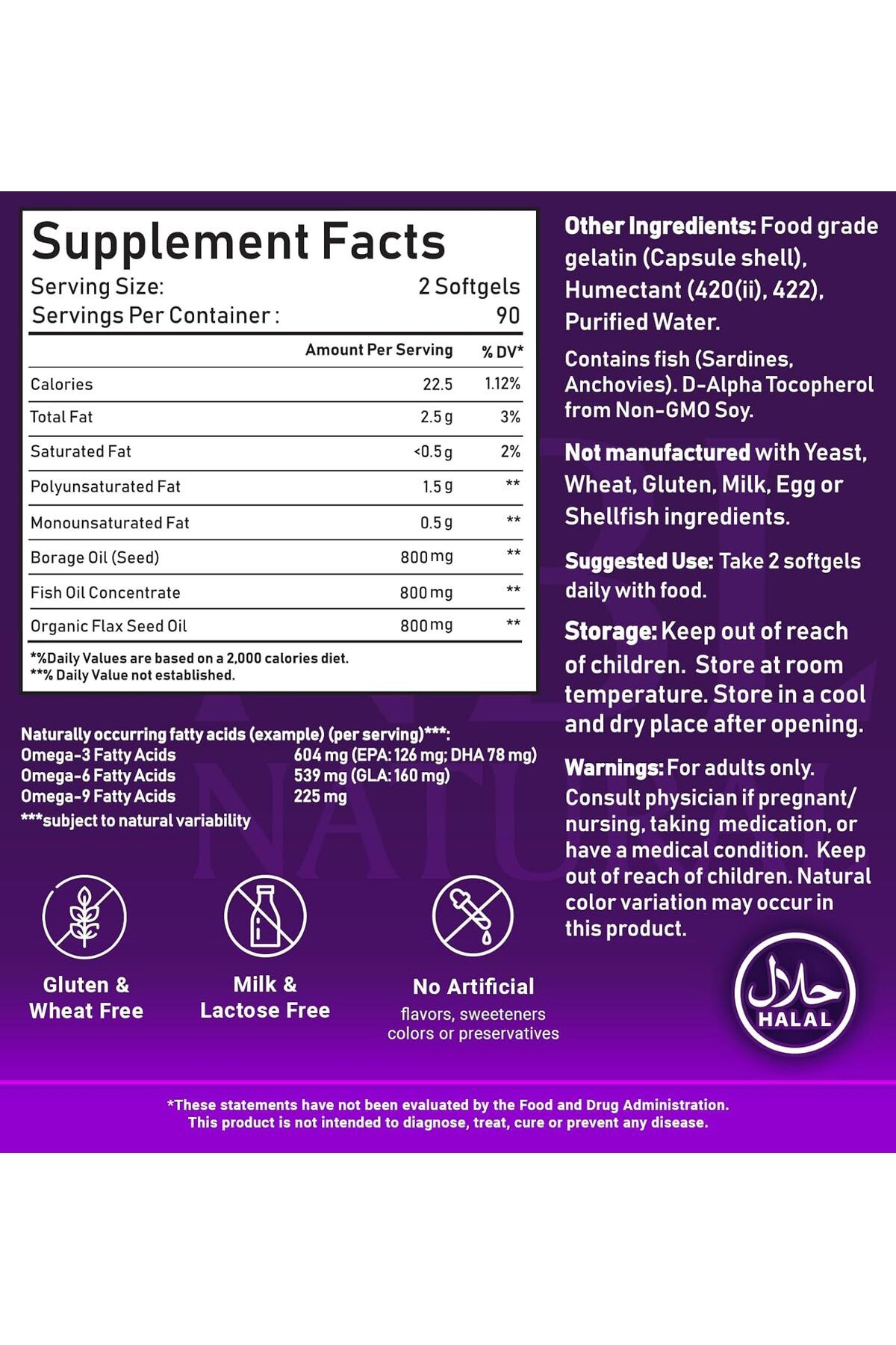 NBL Natural-Super Omega 3-6-9 1200 mg, Skin, Hair, Heart, Memory Support, 180 Softgels 5