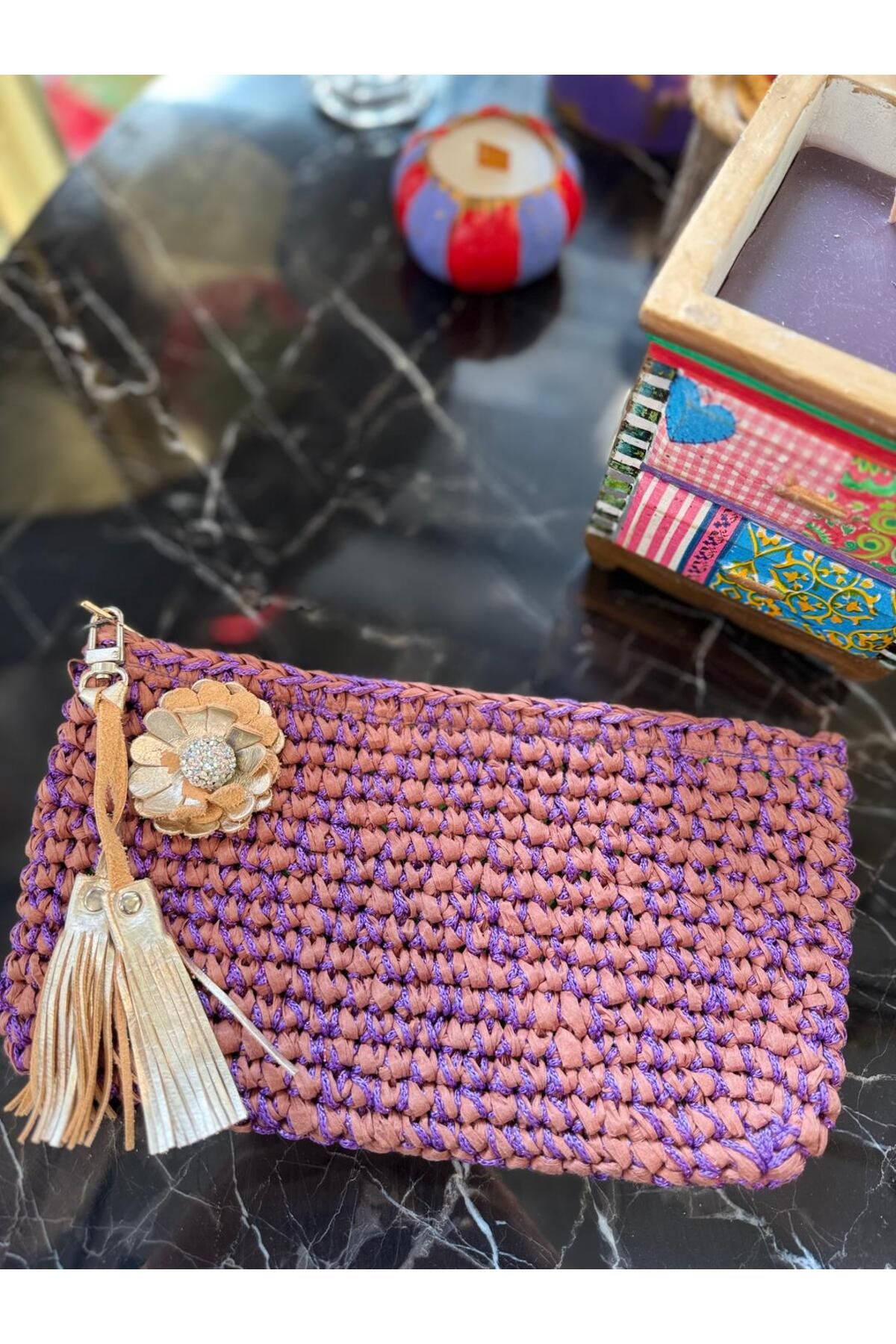 Home Özel Tasarım Çiçek Detaylı Clutch