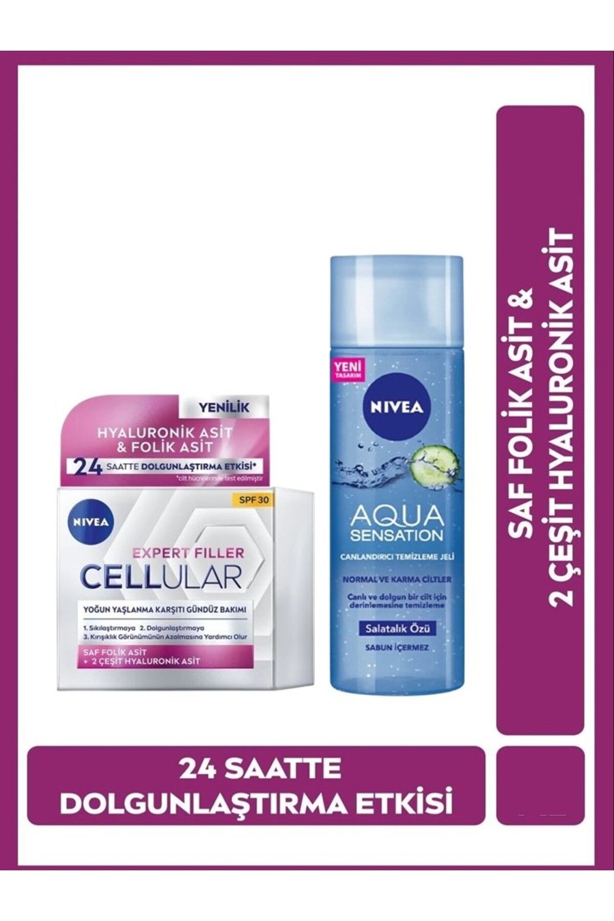 NIVEA Cellular Yaşlanma Karşıtı , Sıkılaştırıcı Gündüz Kremi 50 ml Aqua Yüz Temizleme Jeli 200 ml