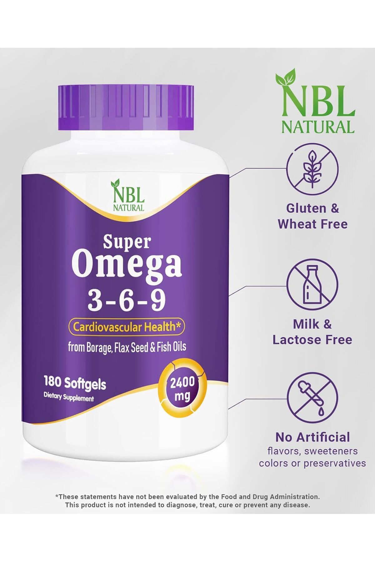 NBL Natural-Super Omega 3-6-9 1200 mg, Skin, Hair, Heart, Memory Support, 180 Softgels 8