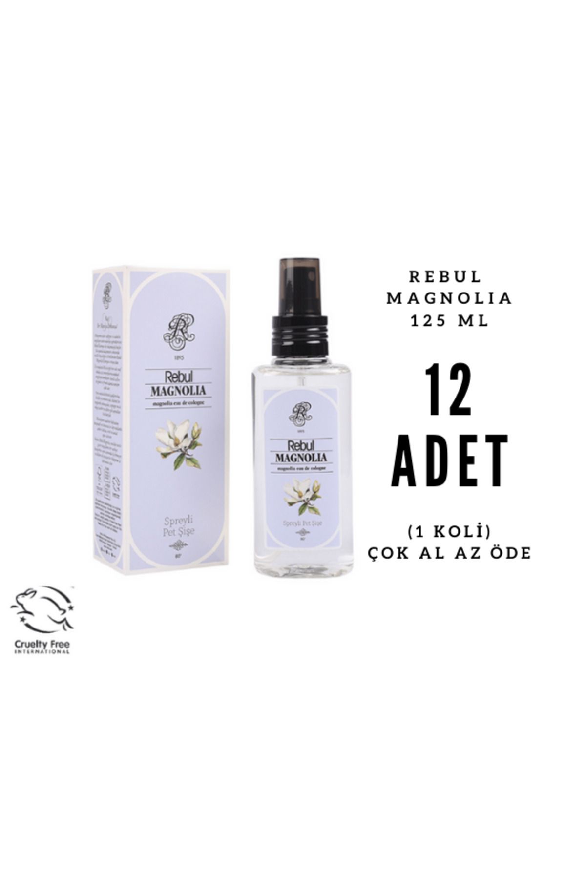 Rebul Magnolia - Manolya Edc 125ml Sprey Pet Şişeli Kolonya 12 Adet (1 Koli)