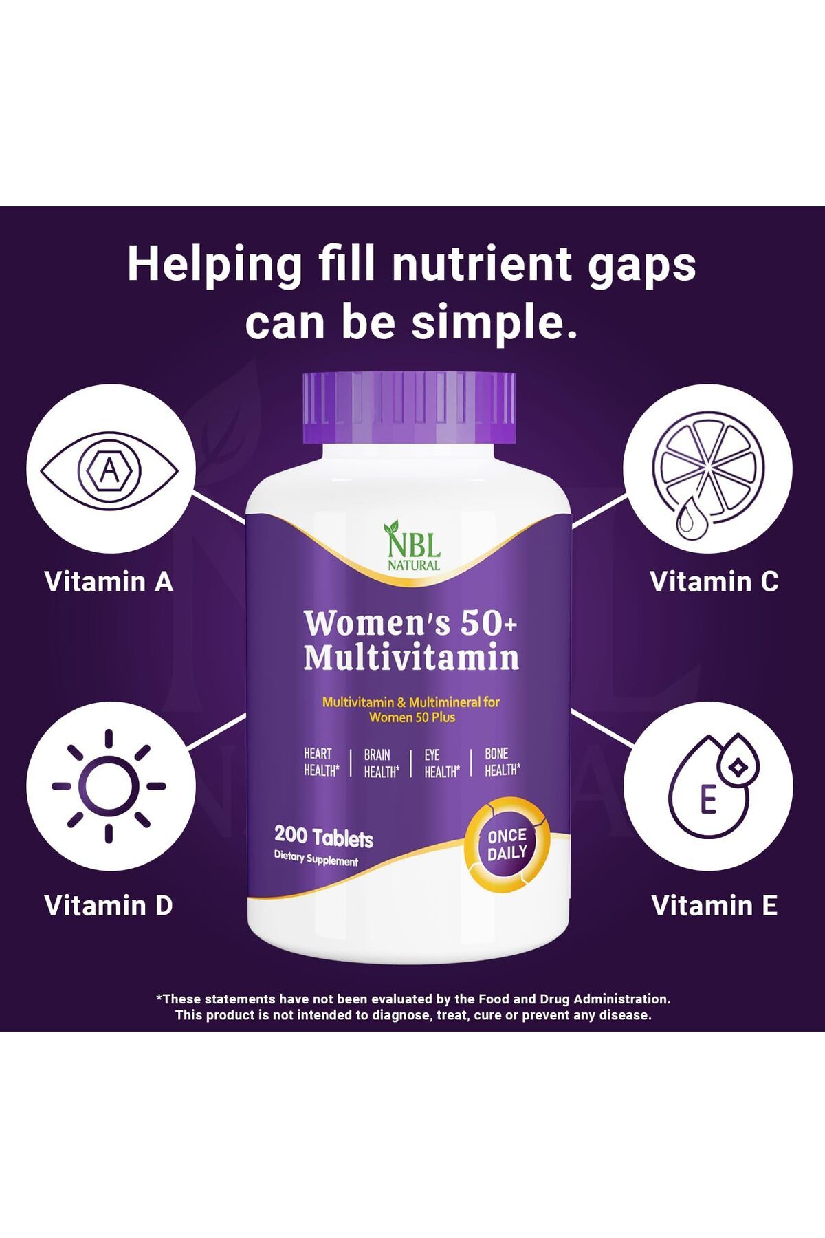 NBL Natural-Women Multivitamin for Women 50 Plus, Multivitamin Multimineral Supplement, 200 Tablets 2