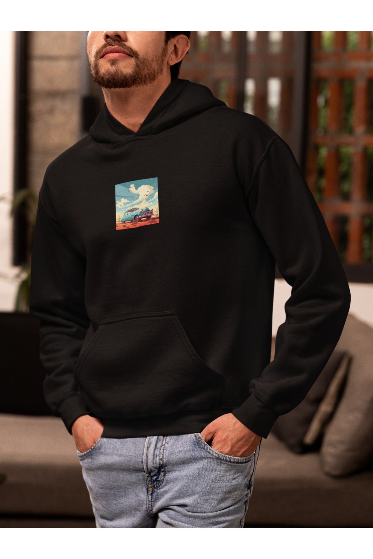 Vagonet Unisex Car Baskılı Hoodie / Kapüşonlu Sweatshirt