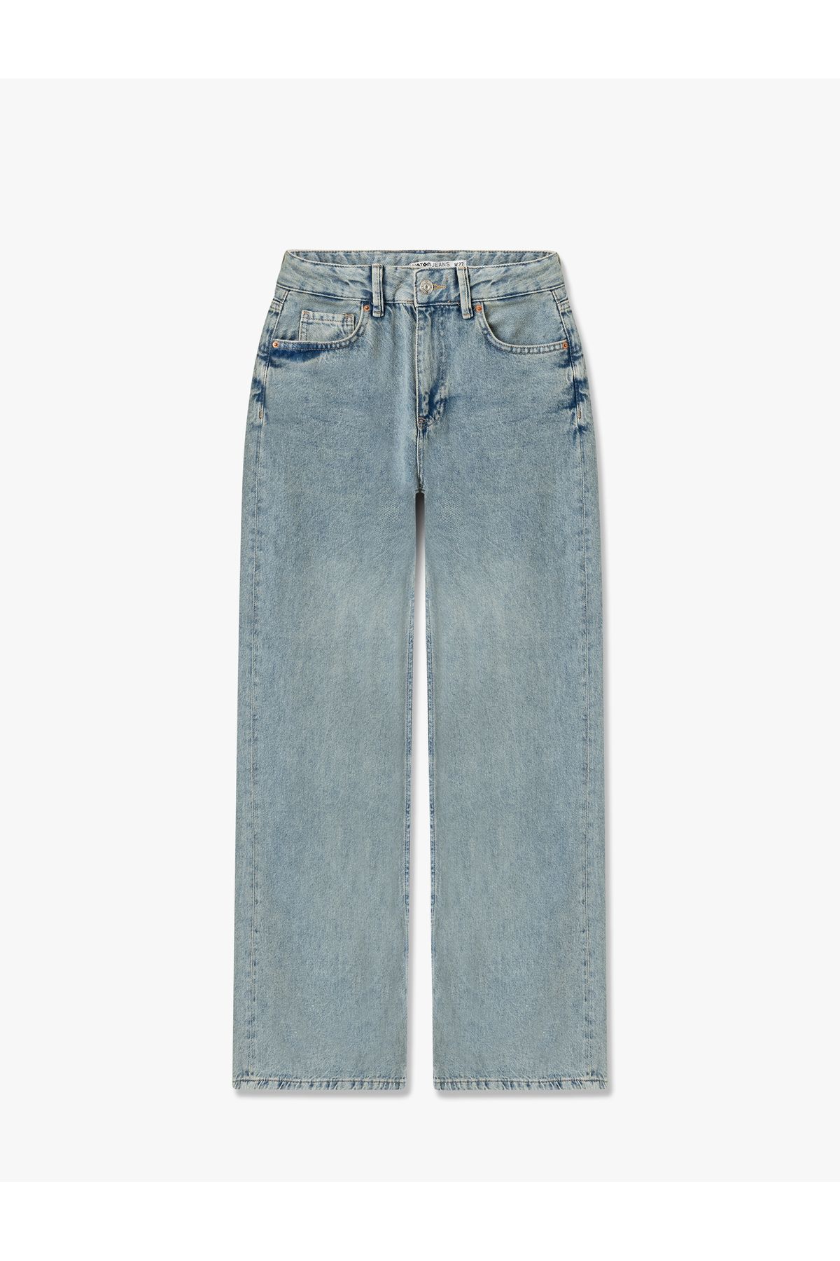 Bol Paça Kot Pantolon Normal Bel Skinny Fit Düğmeli - Wide Leg Jean
