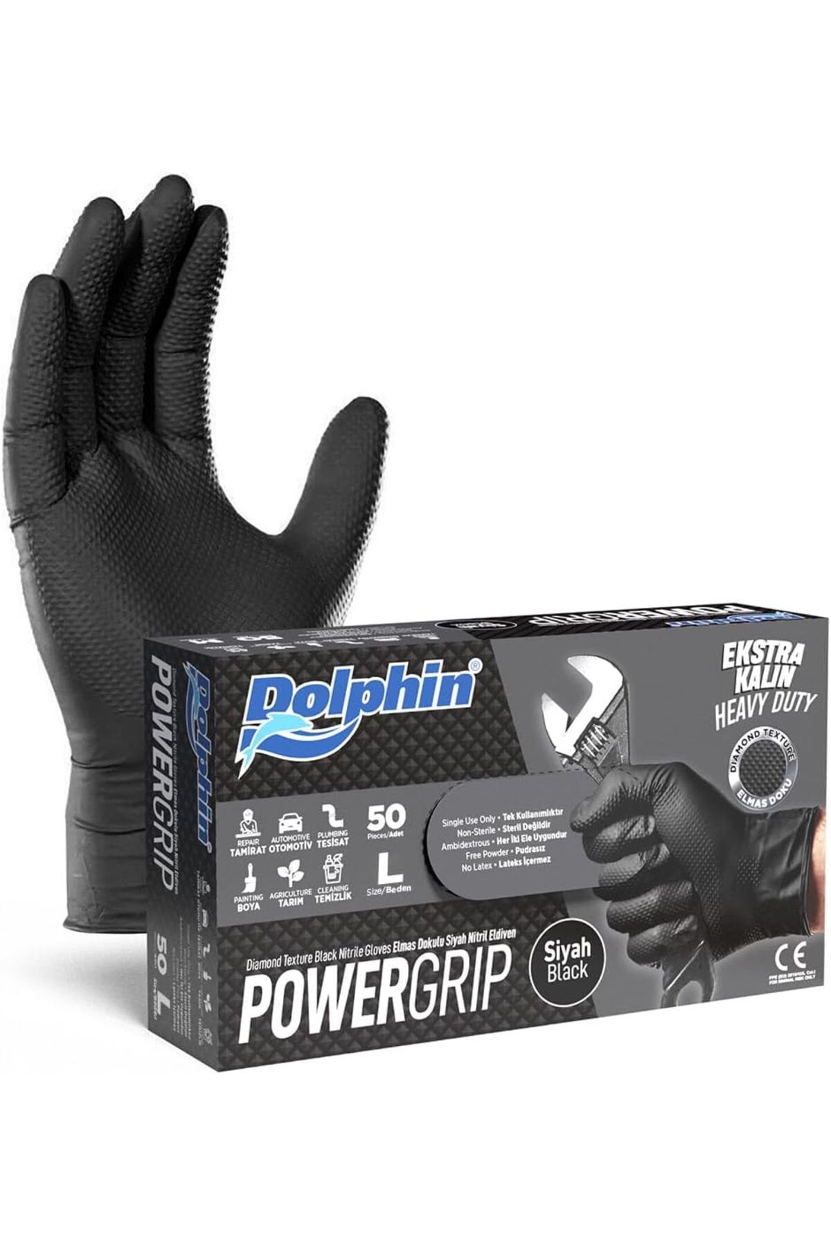 STOREMAX lvnmblya PowerGrip Ekstra Kalın Siyah Nitril Eldiven Elmas Dokulu L 50 Adet Shop Deesing 224120