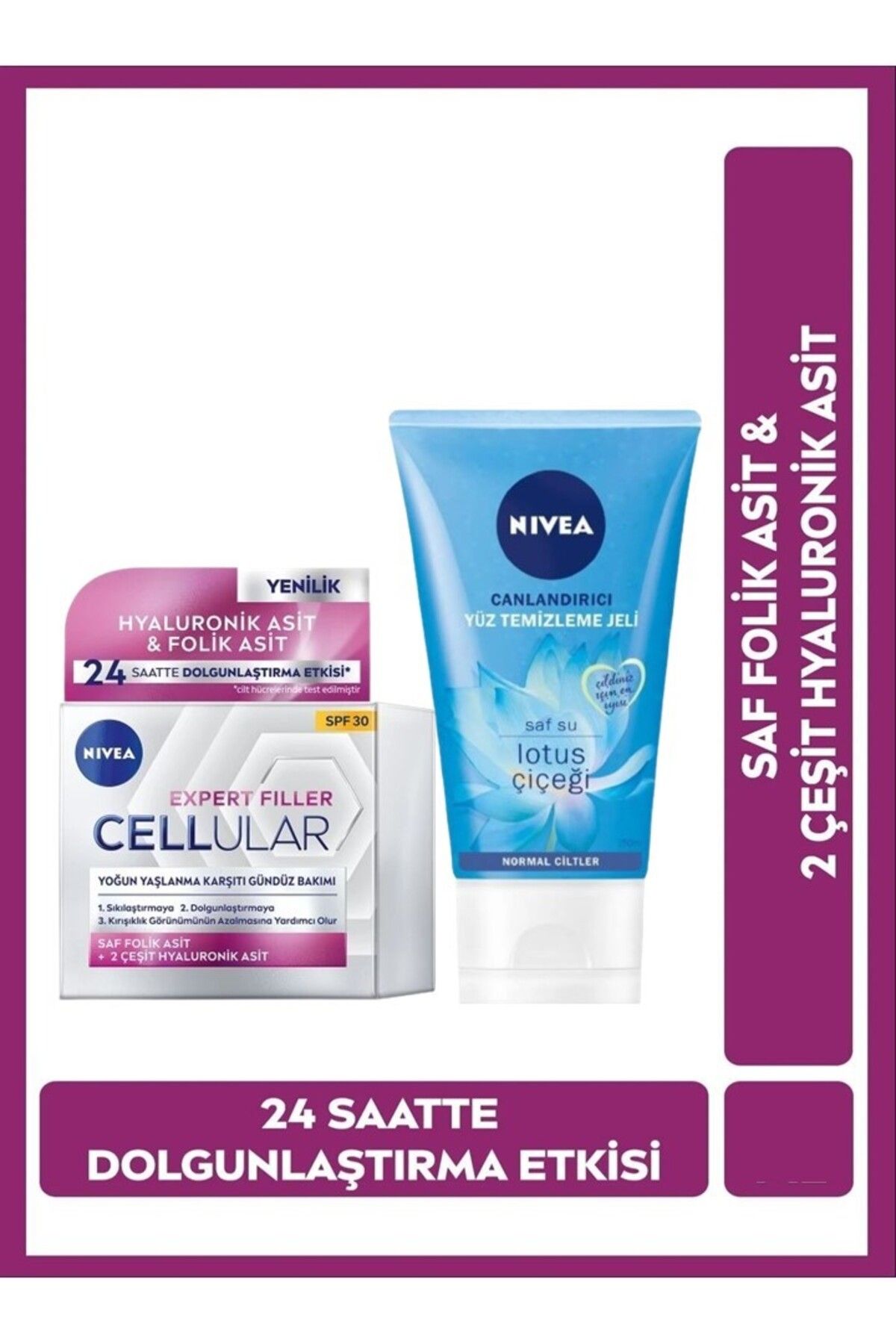 NIVEA Hyaluronik Asit, SPF 30 50 ml Yüz Temizleme Jeli 150 ml