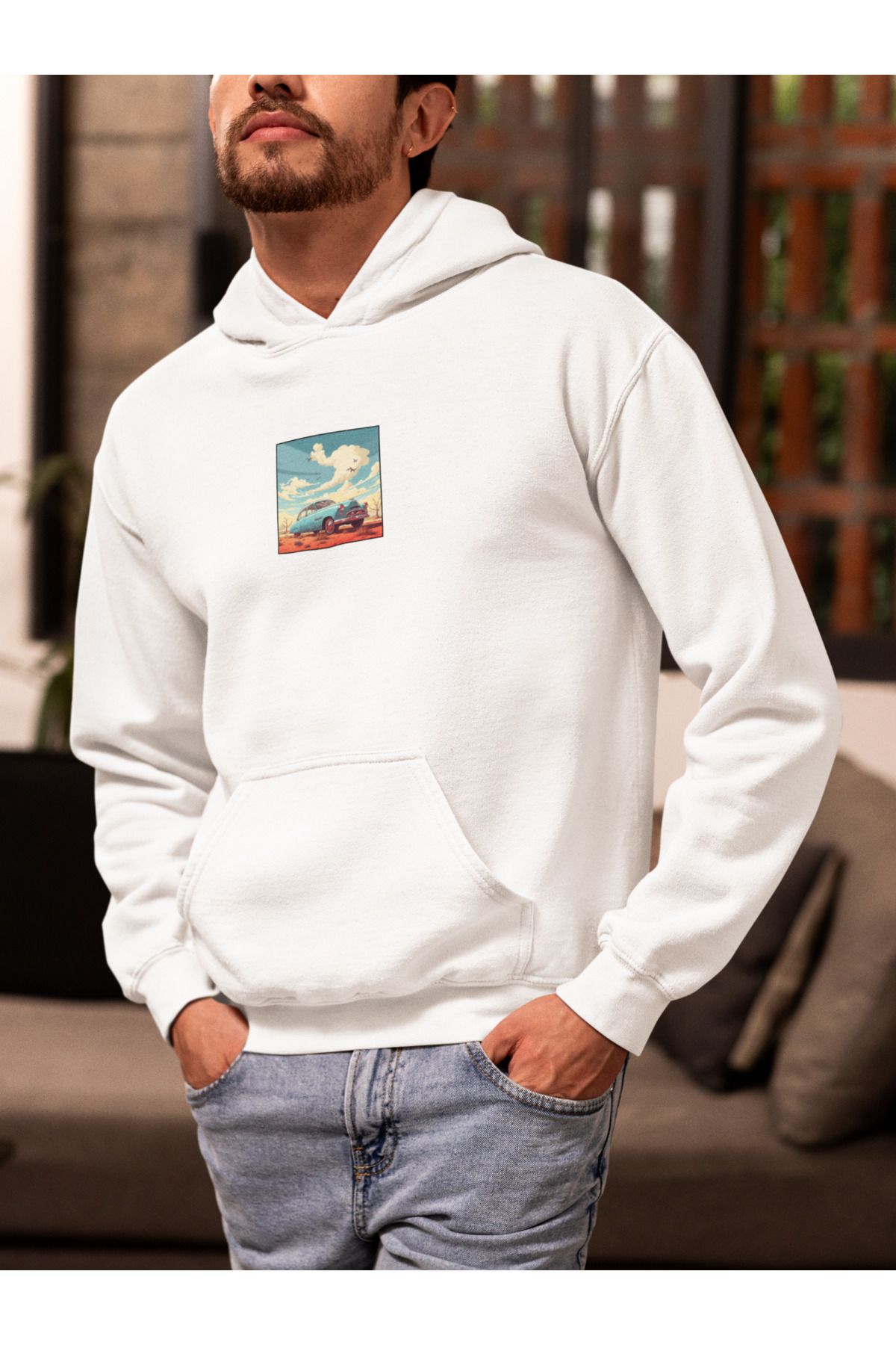 Vagonet Unisex Car Baskılı Hoodie / Kapüşonlu Sweatshirt