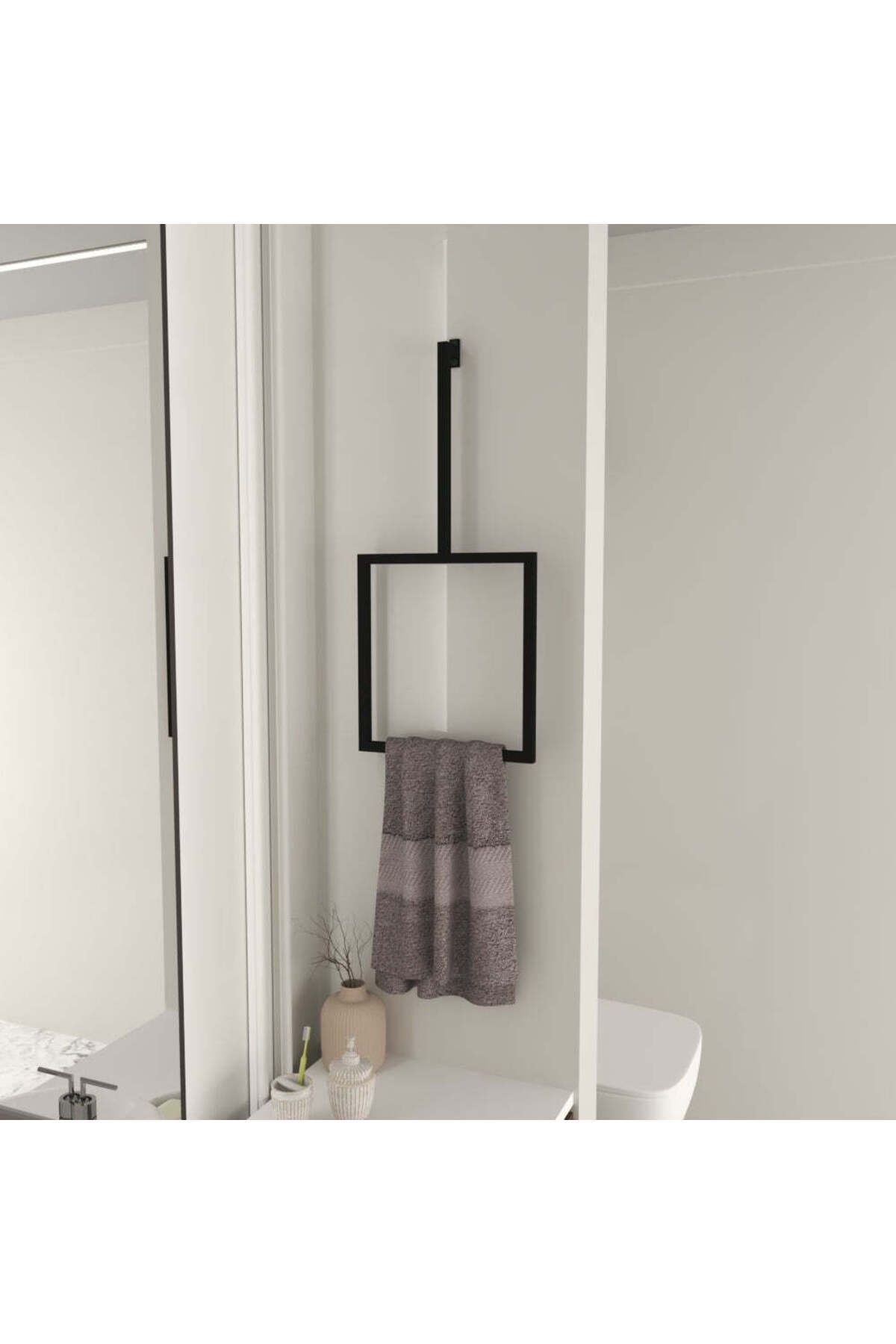 elfmetal Minimalist Dikdörtgen Metal Havlu Askısı, Duvar Montajlı Banyo Havlu Halkası, Banyo Toparlayıcı