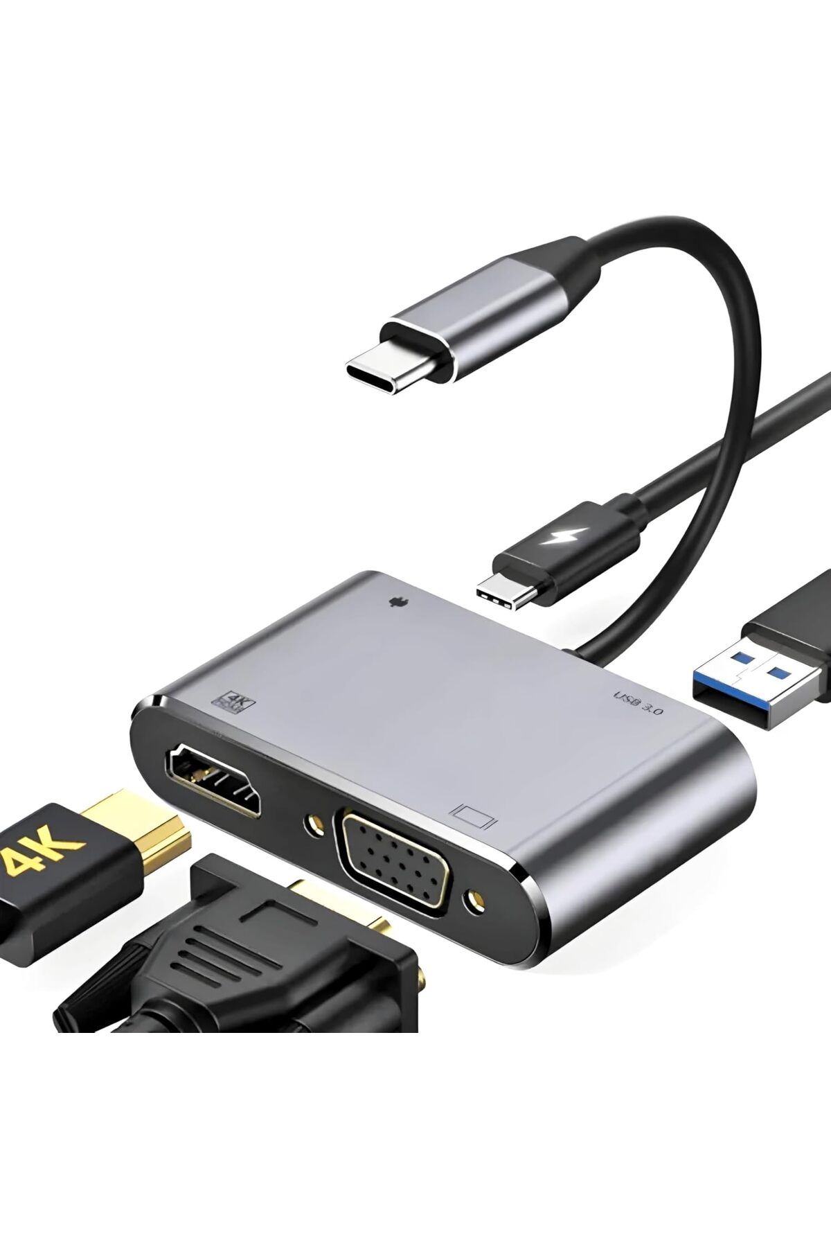 STOREMAX daiviolastore 4İN1 USB C HDMI VGA adaptörü, USB C hub, 4K HDMI, 1080P VGA, USB 3.0, USB C PD şar