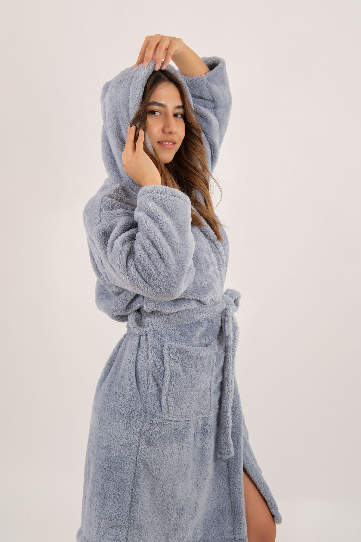 Dotamess-Hooded Wellsoft Plush Dressing Gown Home Wear 2