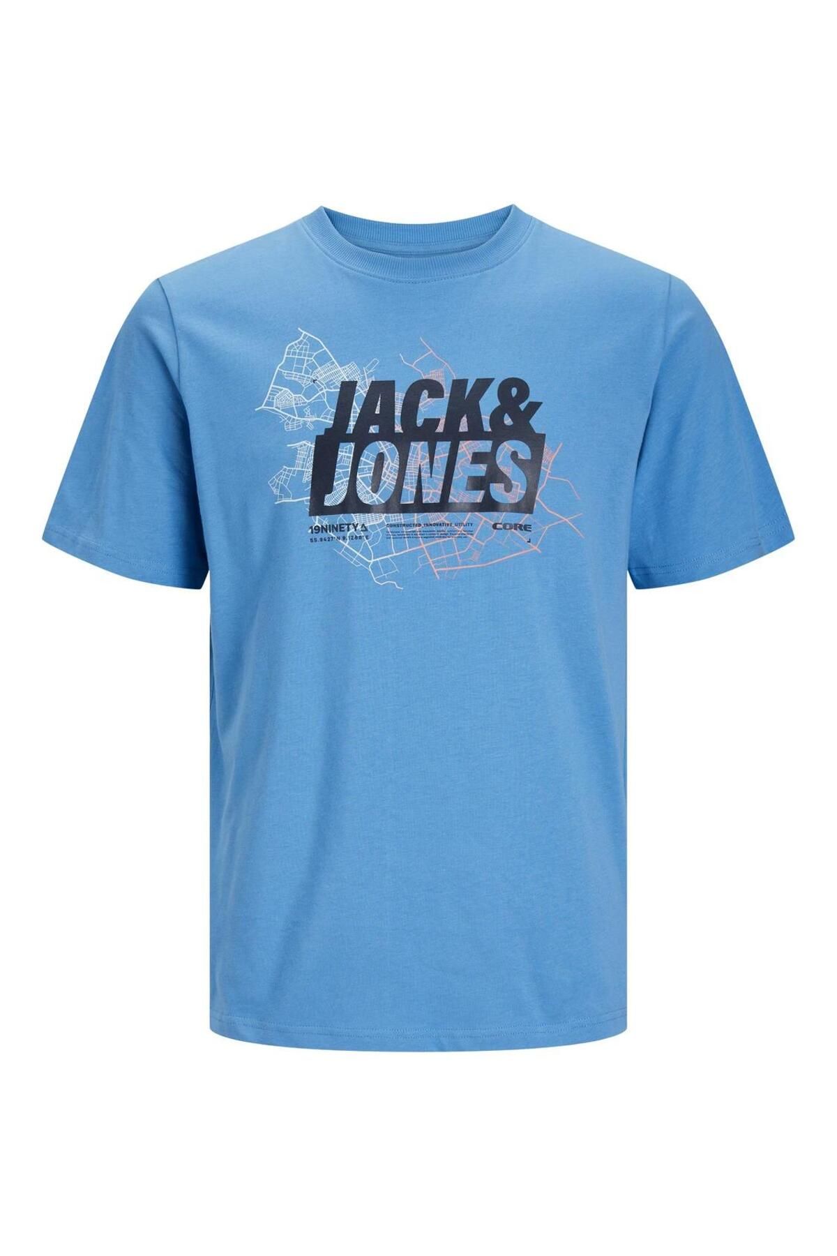 Jack & Jones Baskılı Erkek T-shirt Beyaz Beyaz MAVİ