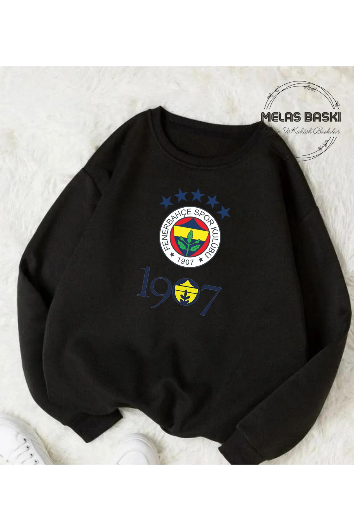 MELAS BASKI %100 PAMUKLU TARAFTAR ÜÇ İPLİK ŞARDONLU SWEATSHIRT