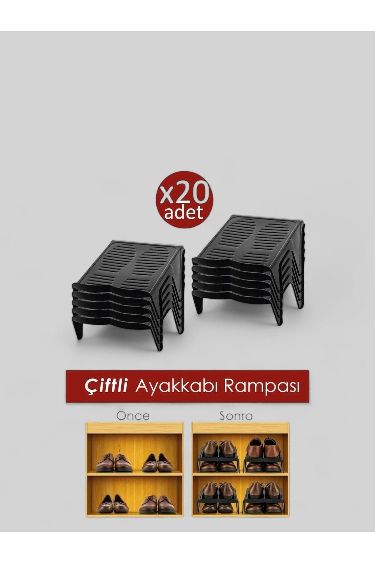 teknotrust 20'li Set Çiftli Ayakkabı Rampası ve Düzenleyici, Siyah, Pratik ve Kullanışlı