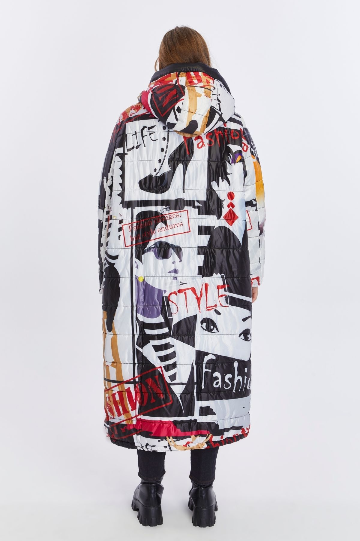 Jacob & Co.-Jacob & Co. Patterned Plus Size Puffy Long Coat 6