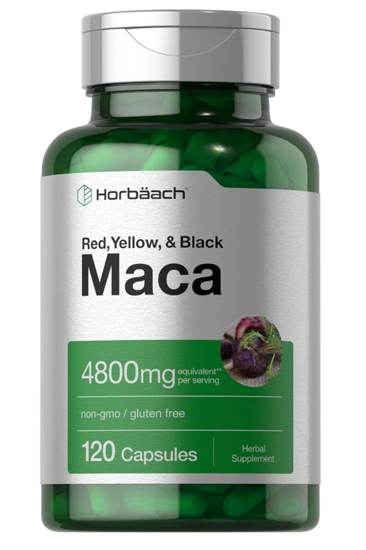 Horbaach Maca Root Capsules 120 Pills High Potency Extract Non-GMO Gluten Free