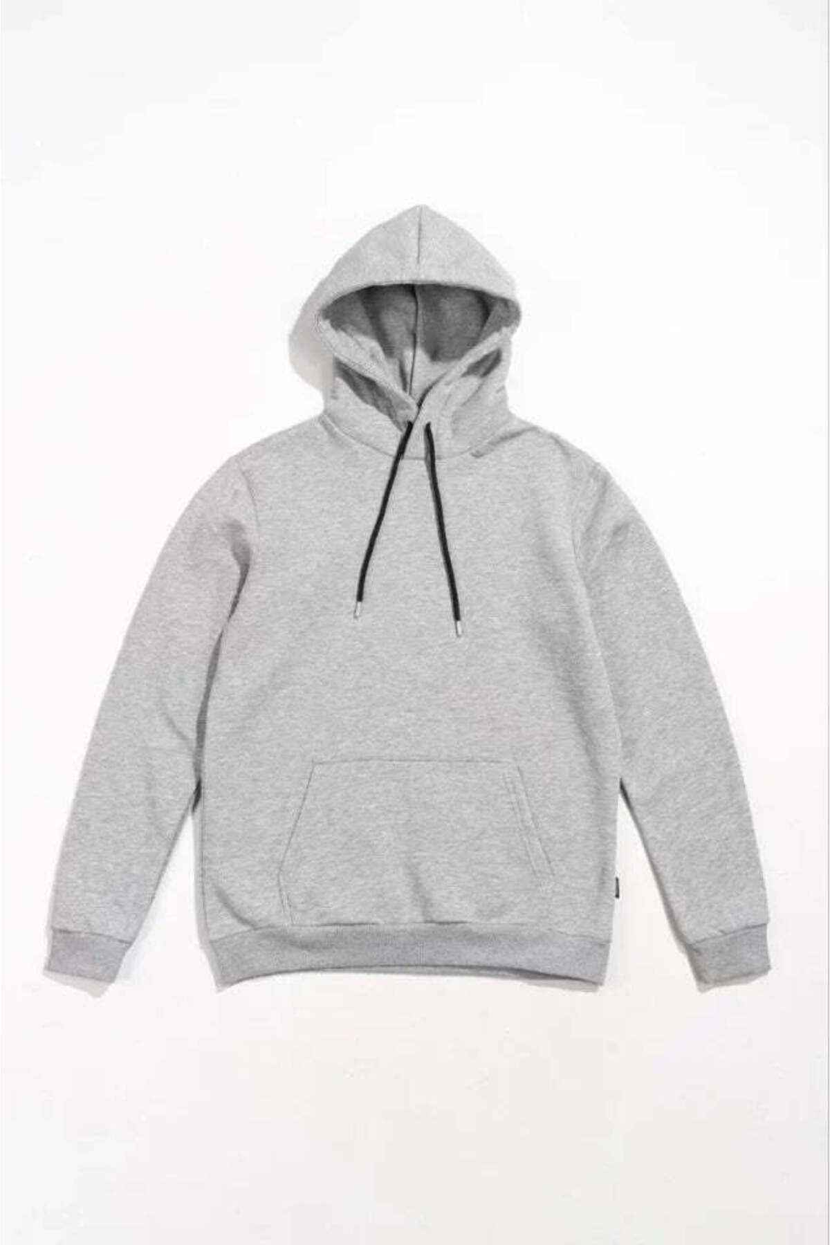 Silerra Erkek Uzun Kol Kapşonlu Basic Sweatshirt Hoodie - Gri