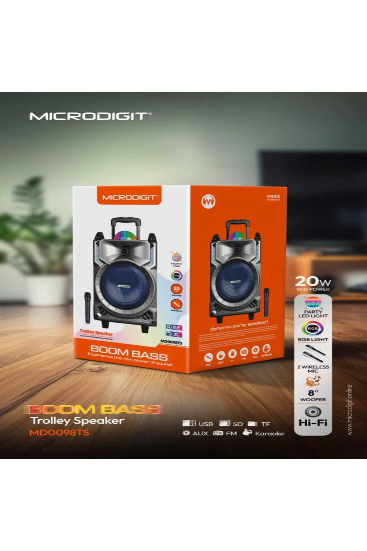 Microdigit-MD0098TS Bluetooth Speaker with 2 Wireless Mics and Remote Control High Volume 2