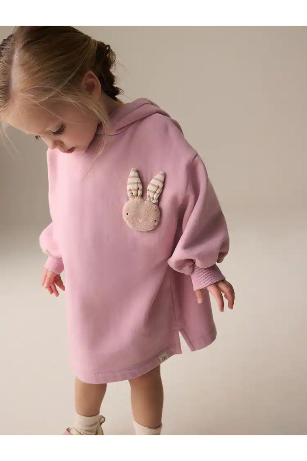 Next Baby-Pink Bunny - Long Sleeve Hooded Sweat Dress 1