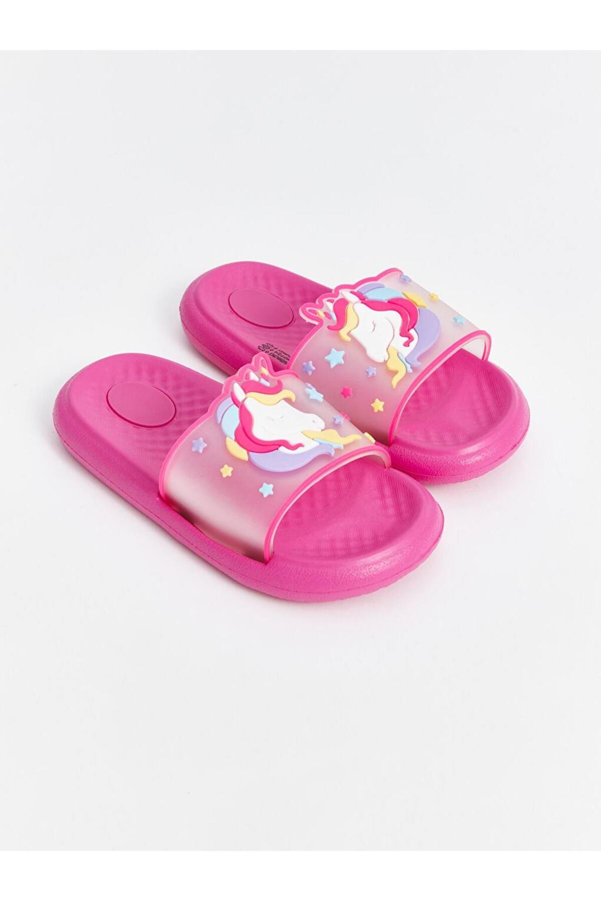 LC Waikiki-Steps Pink Single Striped Printed Girls' Slippers 1