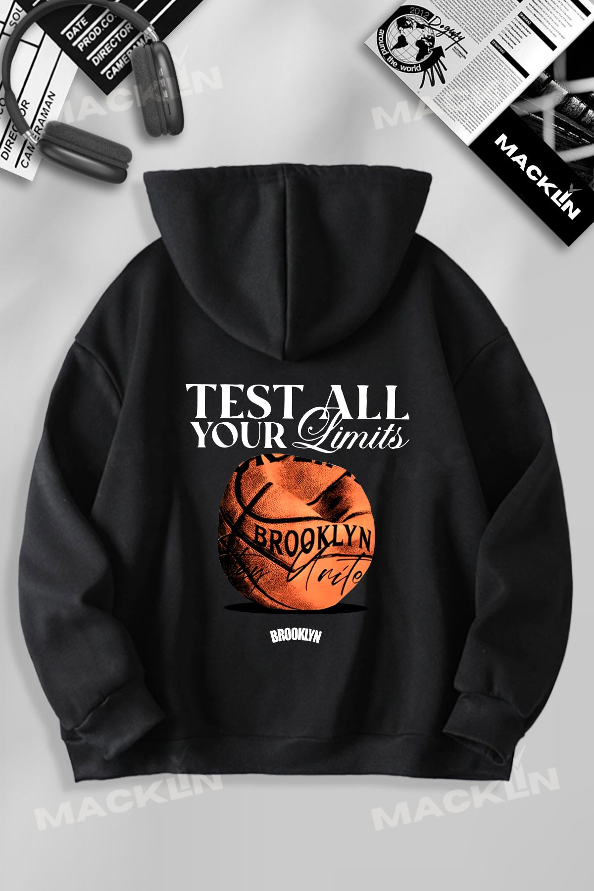 macklin Unisex Kadın Erkek Brooklyn Basketball Baskılı Özel Tasarım Baskılı Kapşonlu Sweatshirt