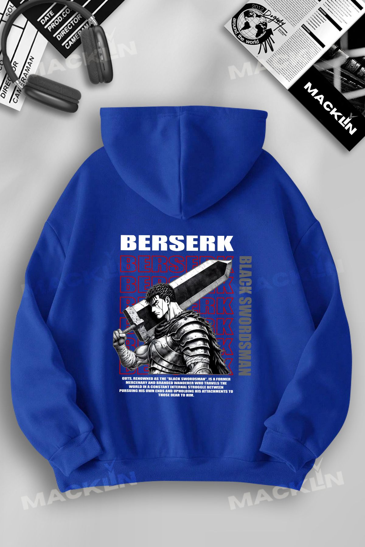 macklin Unisex Kadın Erkek Berserk Black Swordman Baskılı Özel Tasarım Baskılı Kapşonlu Sweatshirt