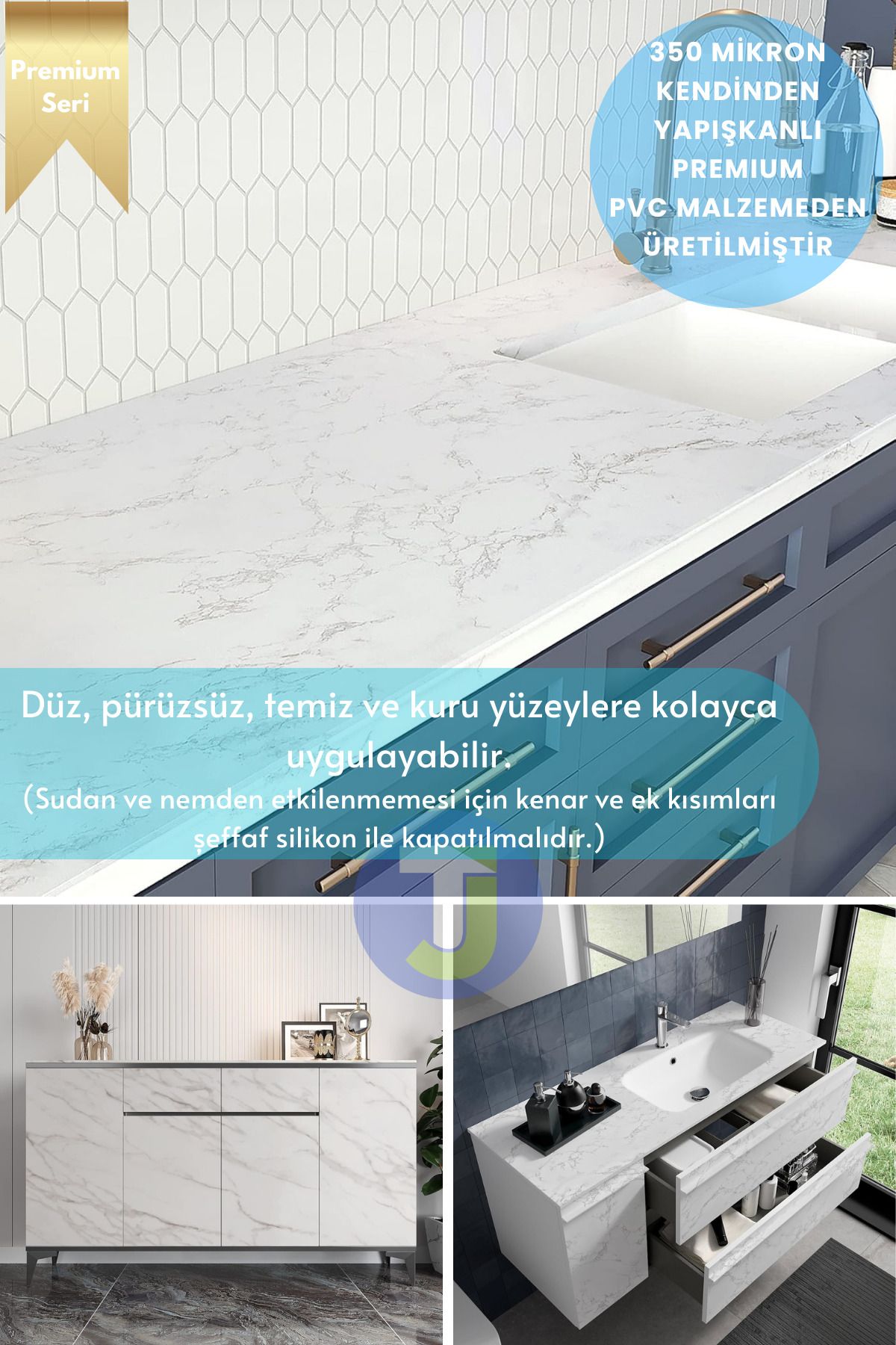 Technojet-Self Adhesive Marble Pattern Premium Floor Kitchen Wall Cabinet Table Covering 60Cmx100Cm 2