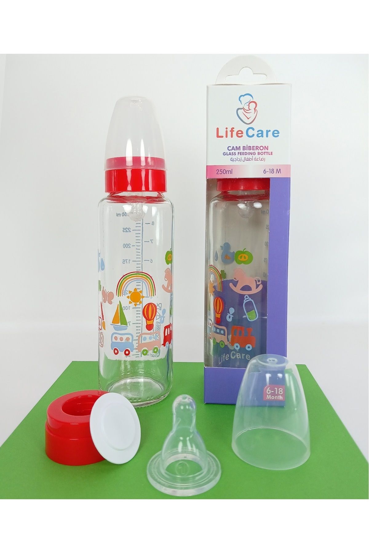 Life Care Cam Biberon 250ml kırmızı