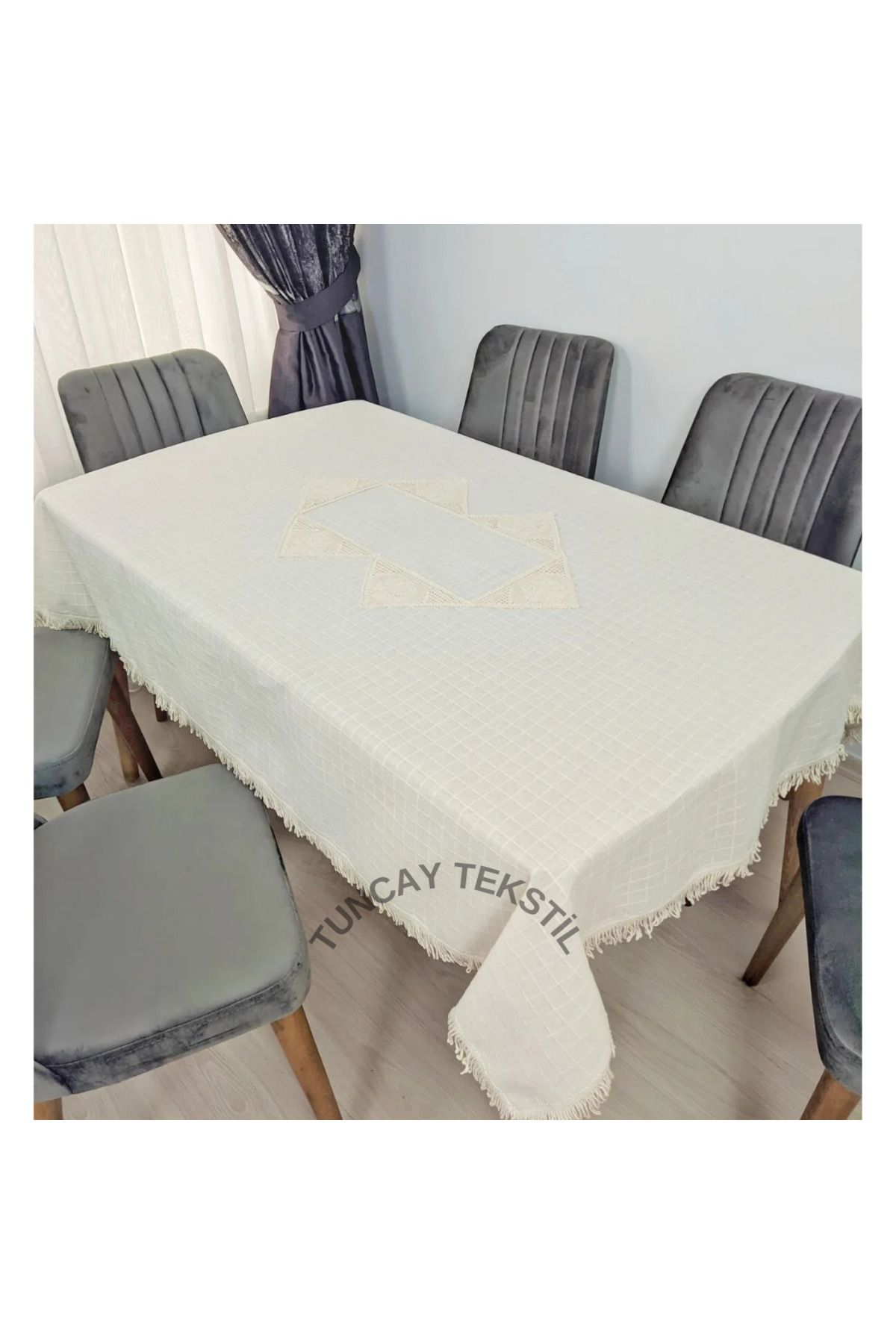 TUNCAY TEKSTİL-Față de masă din in de lucru Buldan elegantă Monika țesătură din bumbac lenjerie pătrată dreptunghiulară rotundă 5