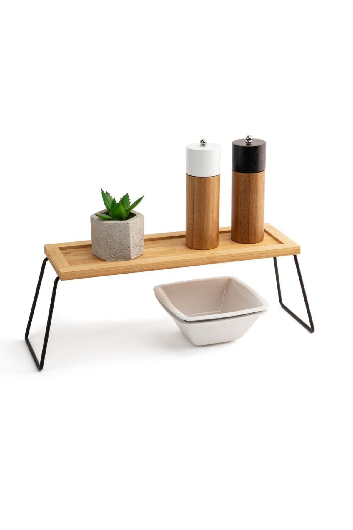 Meturas Dekoratif Bambu ve Metal Ayaklı Saklama Düzenleme Rafı Organizer- 36x12x15 cm