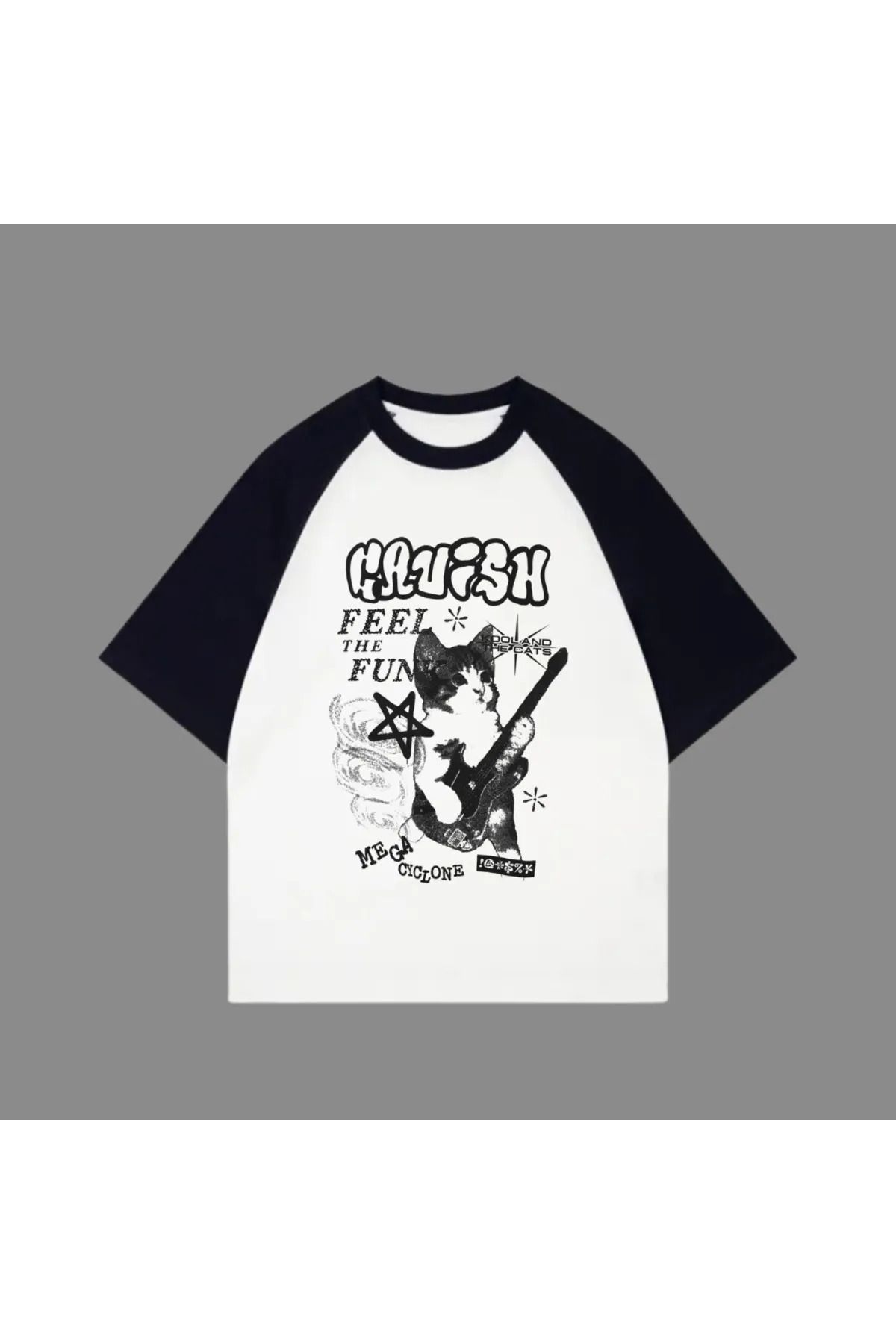 Gofeel Beyaz Unisex Siyah Reglan Feel The Funk T-Shirt