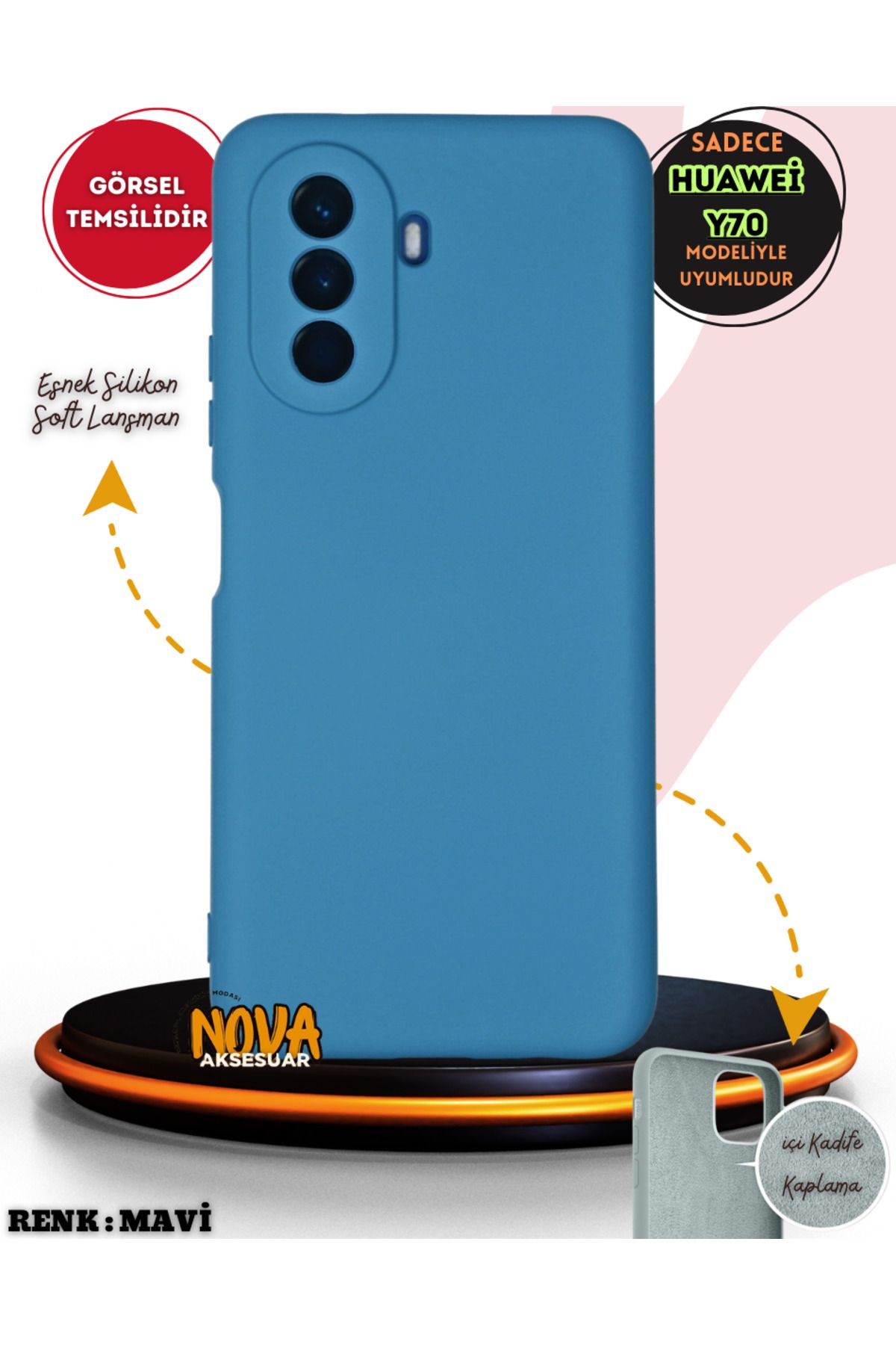 cepmoda Huawei Nova Y70 kılıf - Soft Dokulu içi Kadife Lansman Kapak v7 |  MAVİ