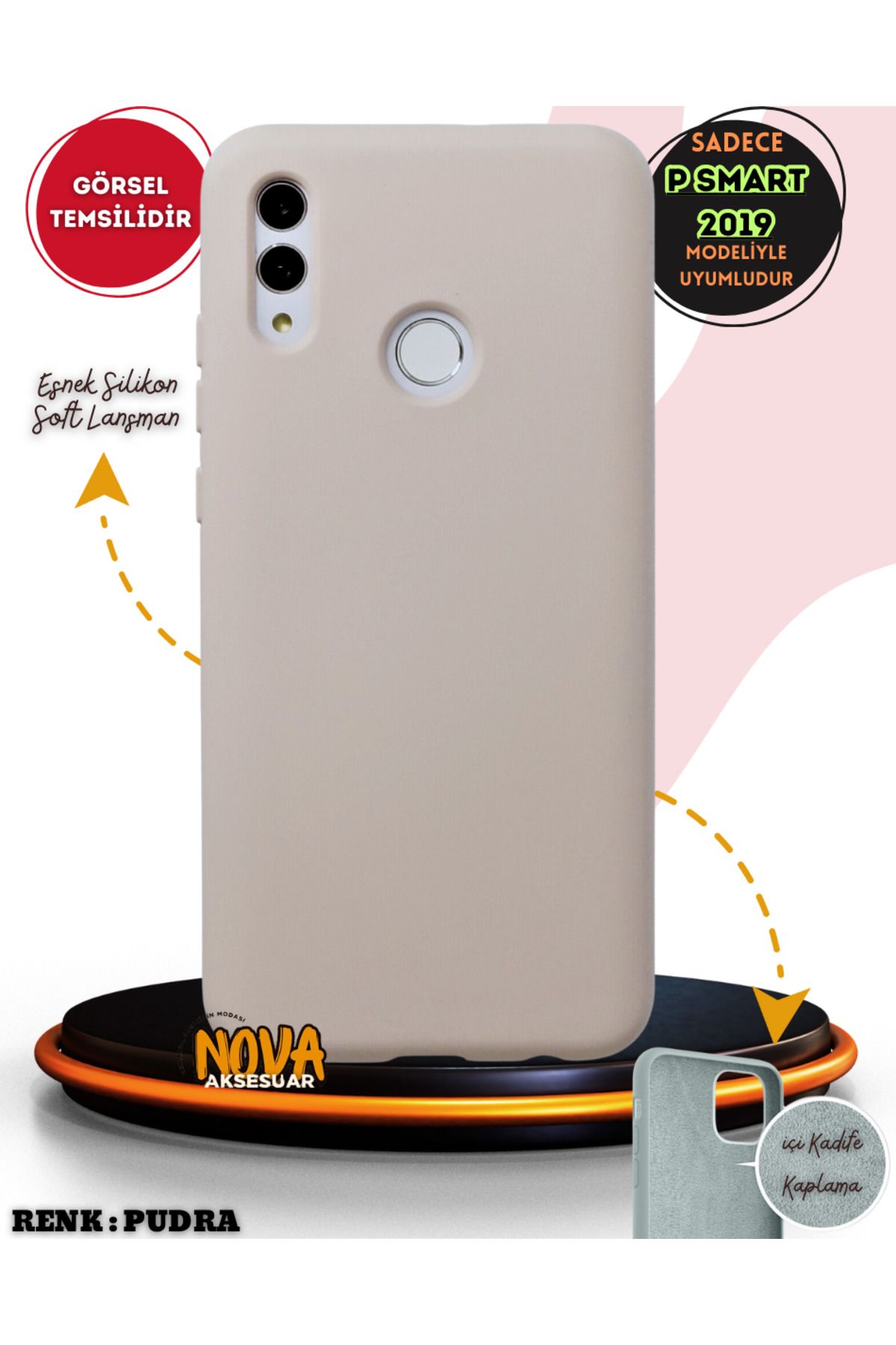 cepmoda Huawei P Smart 2019 kılıf - Soft Dokulu içi Kadife Lansman Kapak v7 |  PUDRA