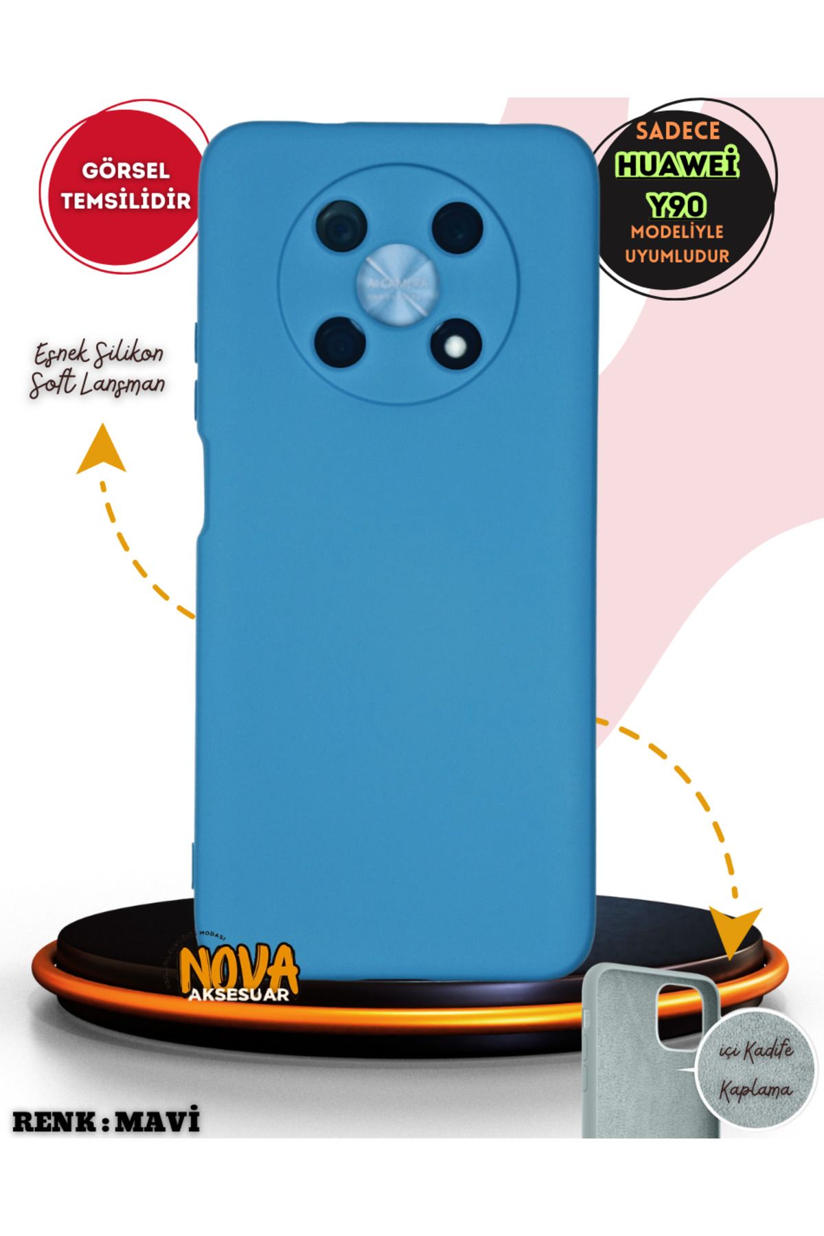 cepmoda Huawei Nova Y90 kılıf - Soft Dokulu içi Kadife Lansman Kapak v7 |  MAVİ