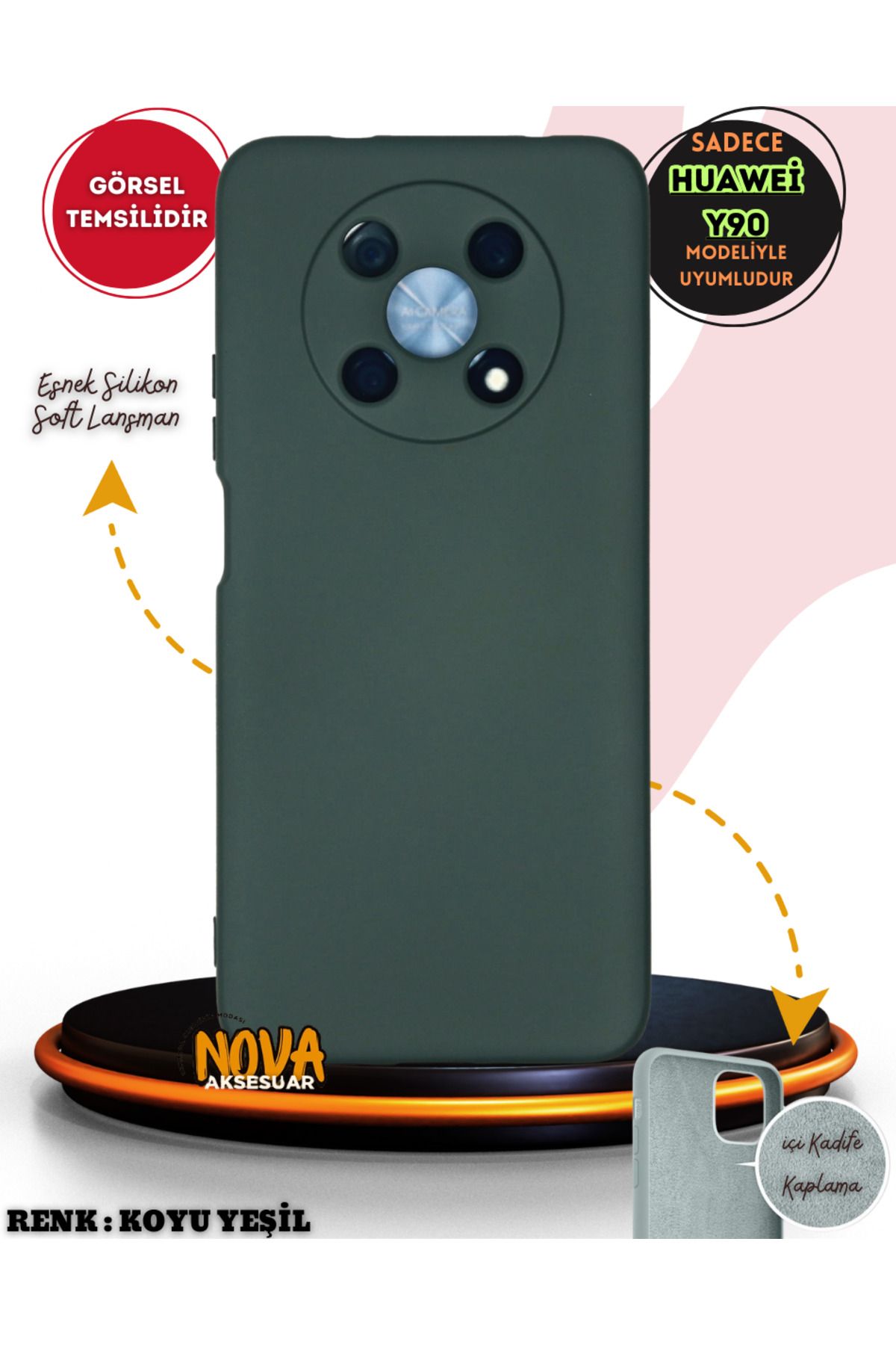 cepmoda Huawei Nova Y90 kılıf - Soft Dokulu içi Kadife Lansman Kapak v7 |  KOYU YEŞİL