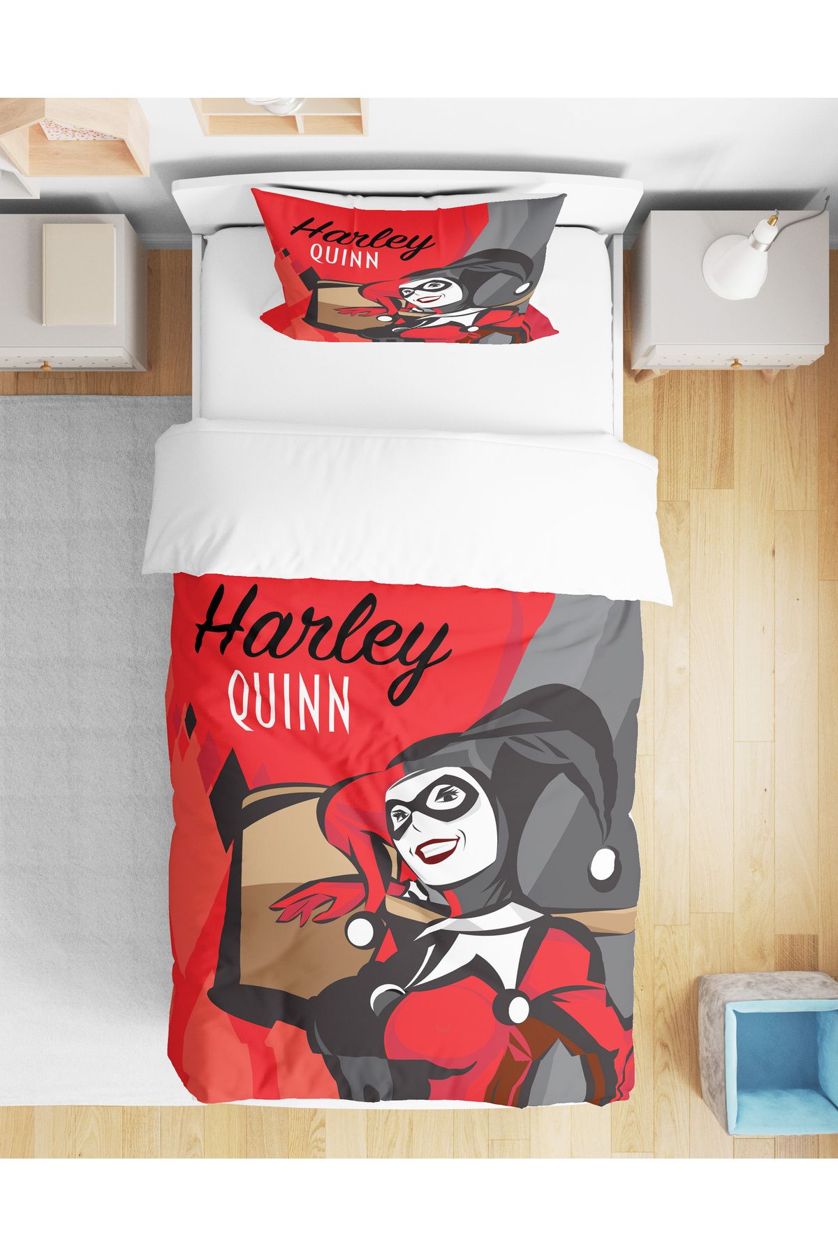 Home Harley Quinn 3D Dijital Baskılı Tek Kişilik Çarşafsız Nevresim Takımı