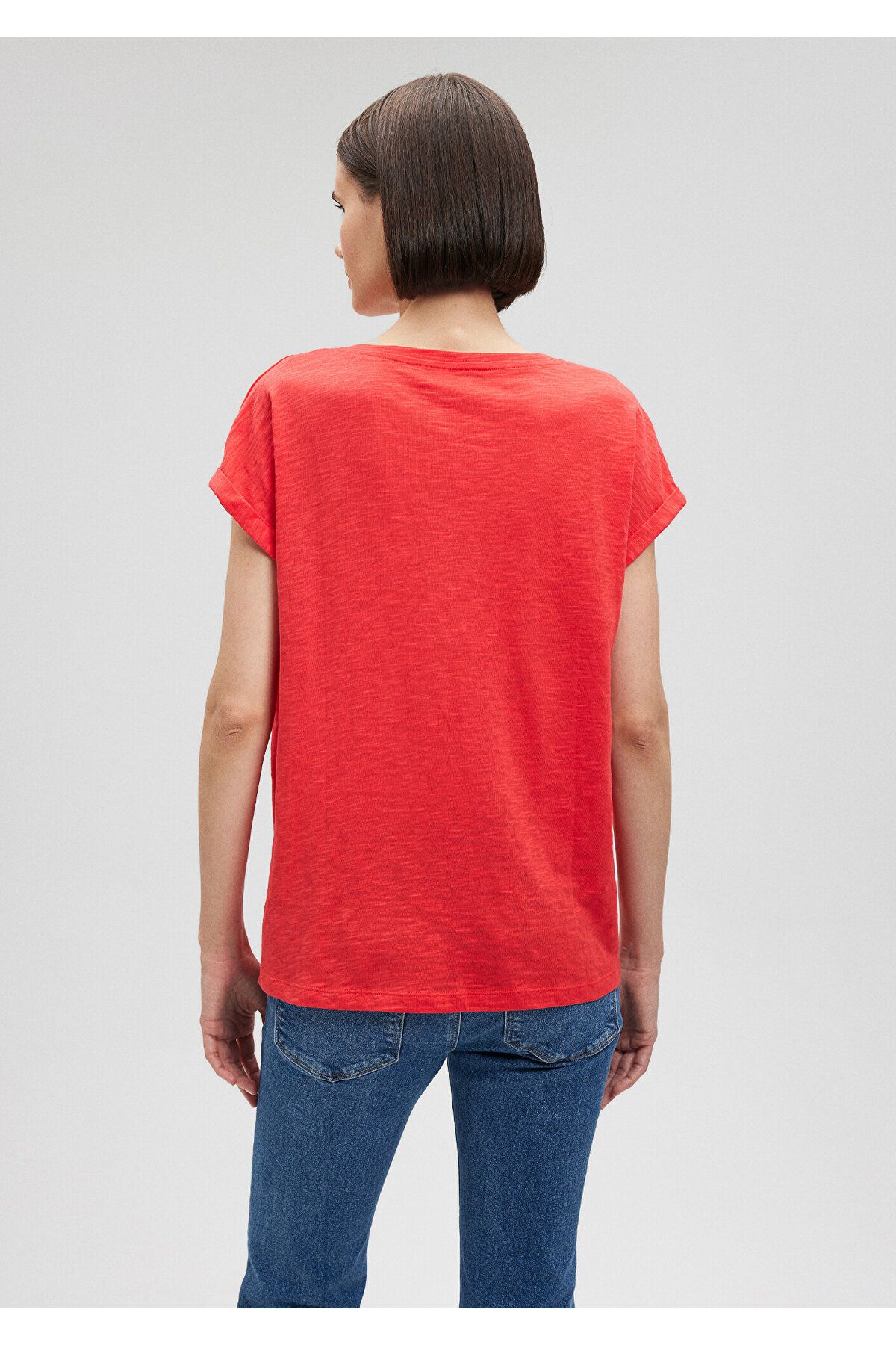 Mavi-V-Neck Red Basic T-Shirt Loose Fit / Loose Relaxed Fit1600961-71083 4
