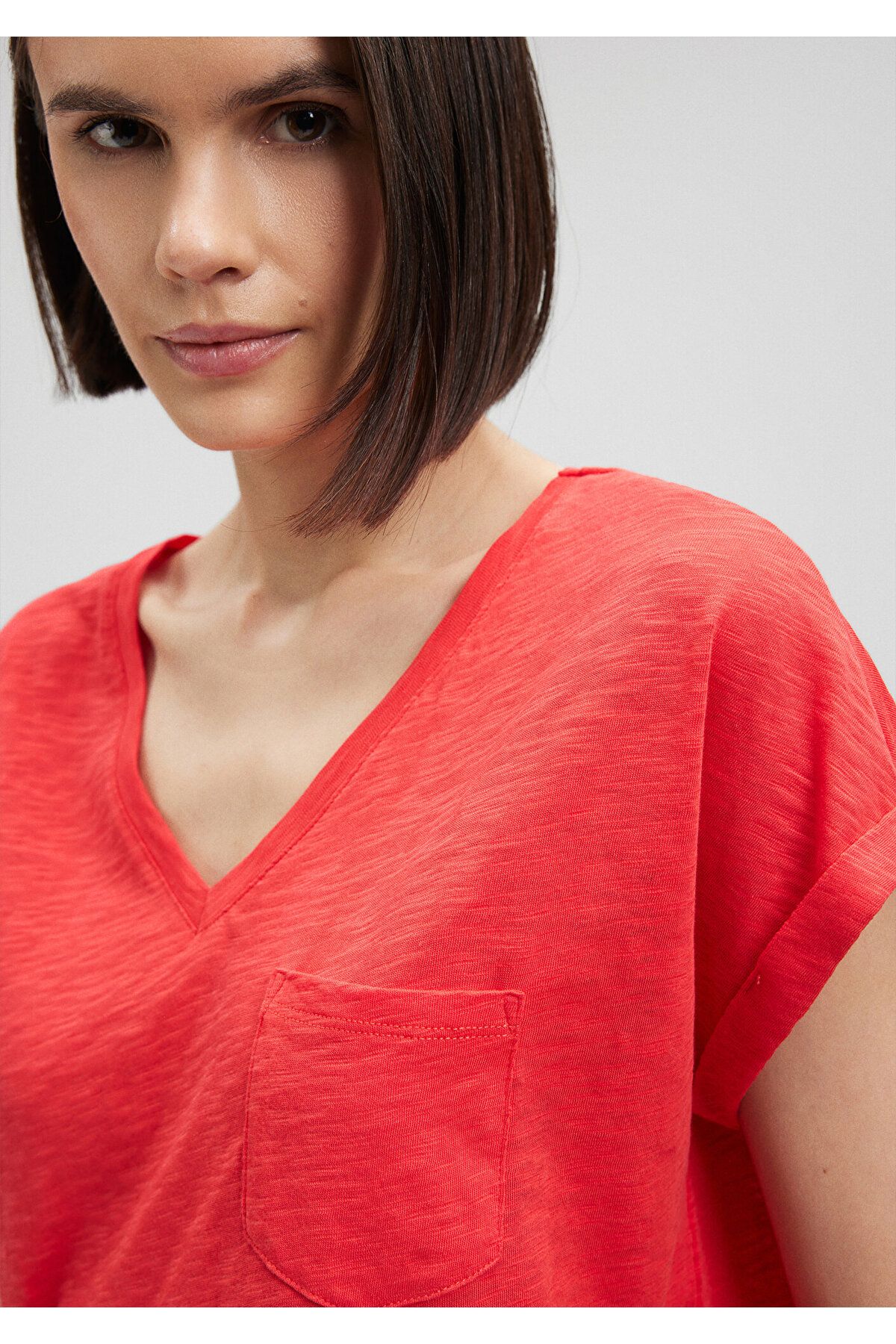 Mavi-V-Neck Red Basic T-Shirt Loose Fit / Loose Relaxed Fit1600961-71083 5