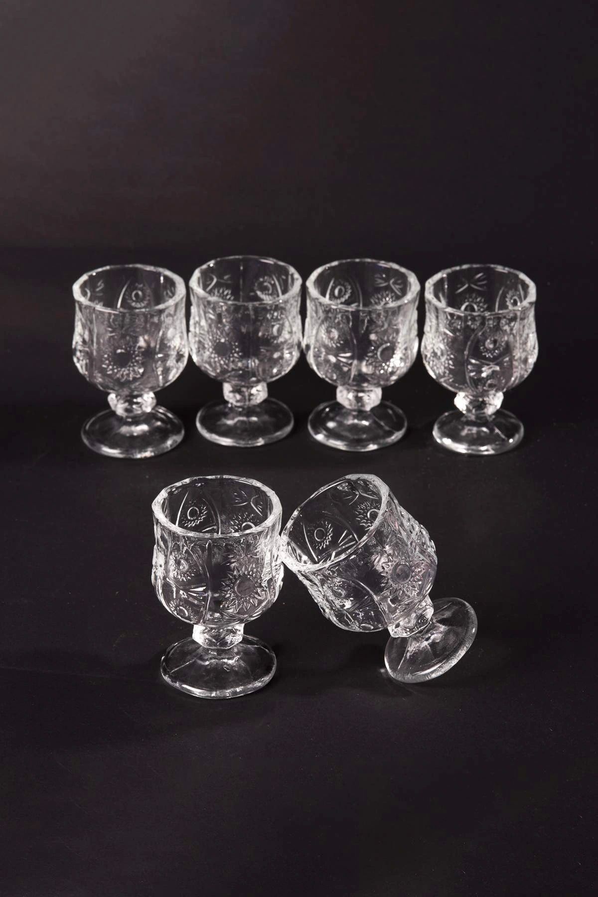 Skygo Ayaklı Kahve Yanı Bardağı Kristal Kesim Shot Bardak 7cm x 4 cm 6 Lı Set