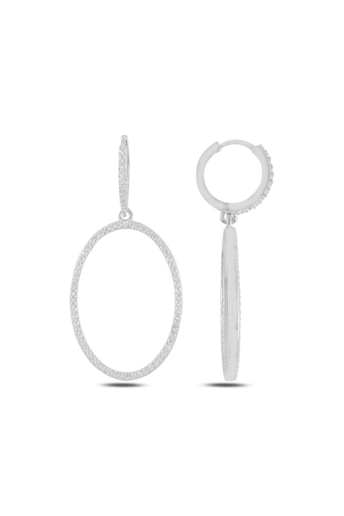 aserimo Oval Zirkon Taşlı Sallantılı Küpe