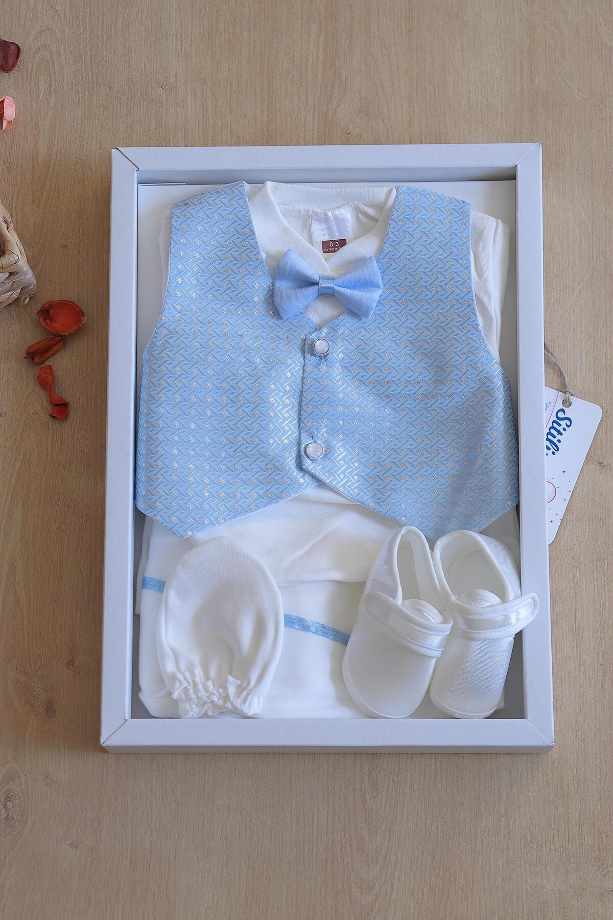 Sitilin Erkek Bebek Yelekli Papyonlu Mevlit Takımı Lüks Özel Gün Ve Mevlütlük Süslü Set 0 - 3 Ay Stl6411 fotoğrafı 7 (önizleme)