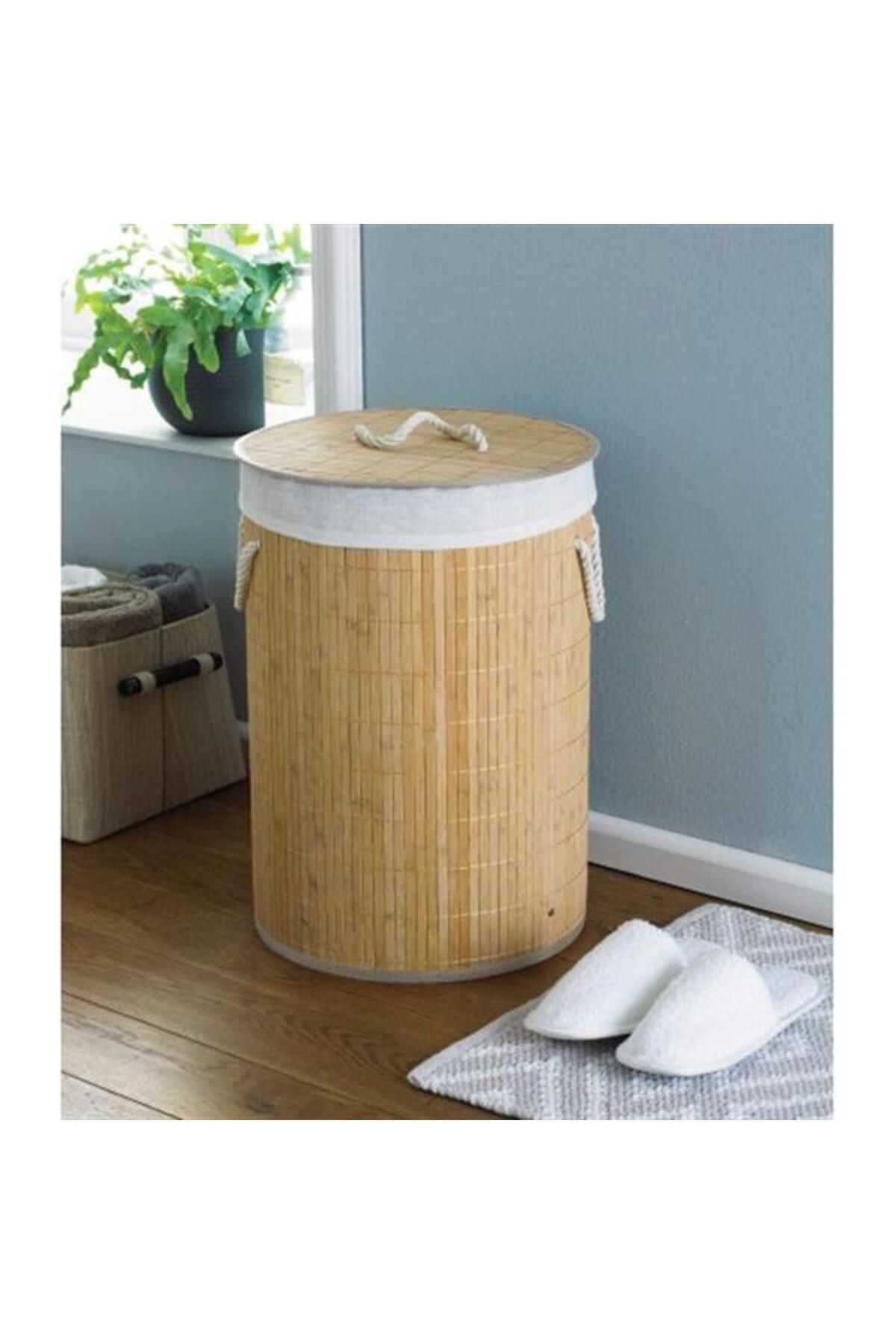 ÖYKÜ VE YİĞİT Decohandy Yuvarlak Bambu Kirli Sepeti