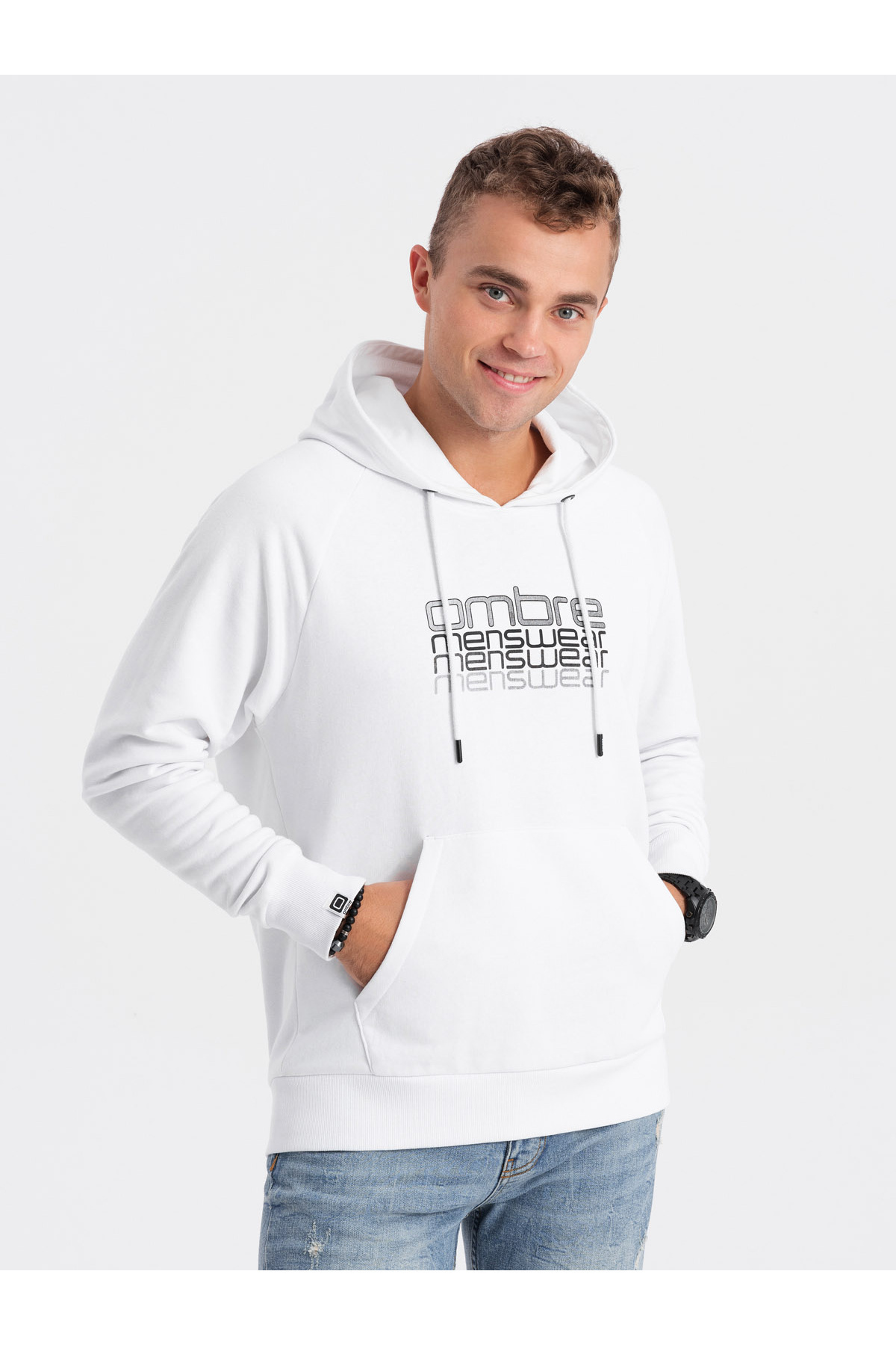 OMBRE Hanorac Pentru Bărbați, Fără Căptușeală, Cu Glugă Și Imprimeu - Alb V1 Xl Masculin - XL