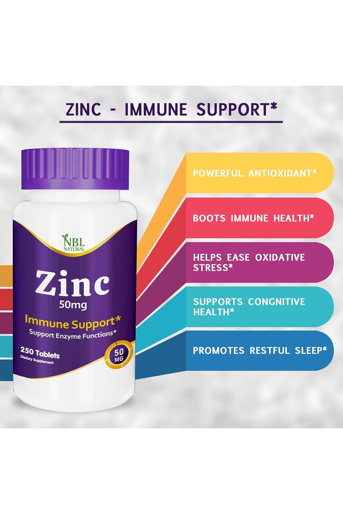 NBL Natural-Zinc Gluconate 50mg, Supports Wellness, Immune System 250 Tablets 5