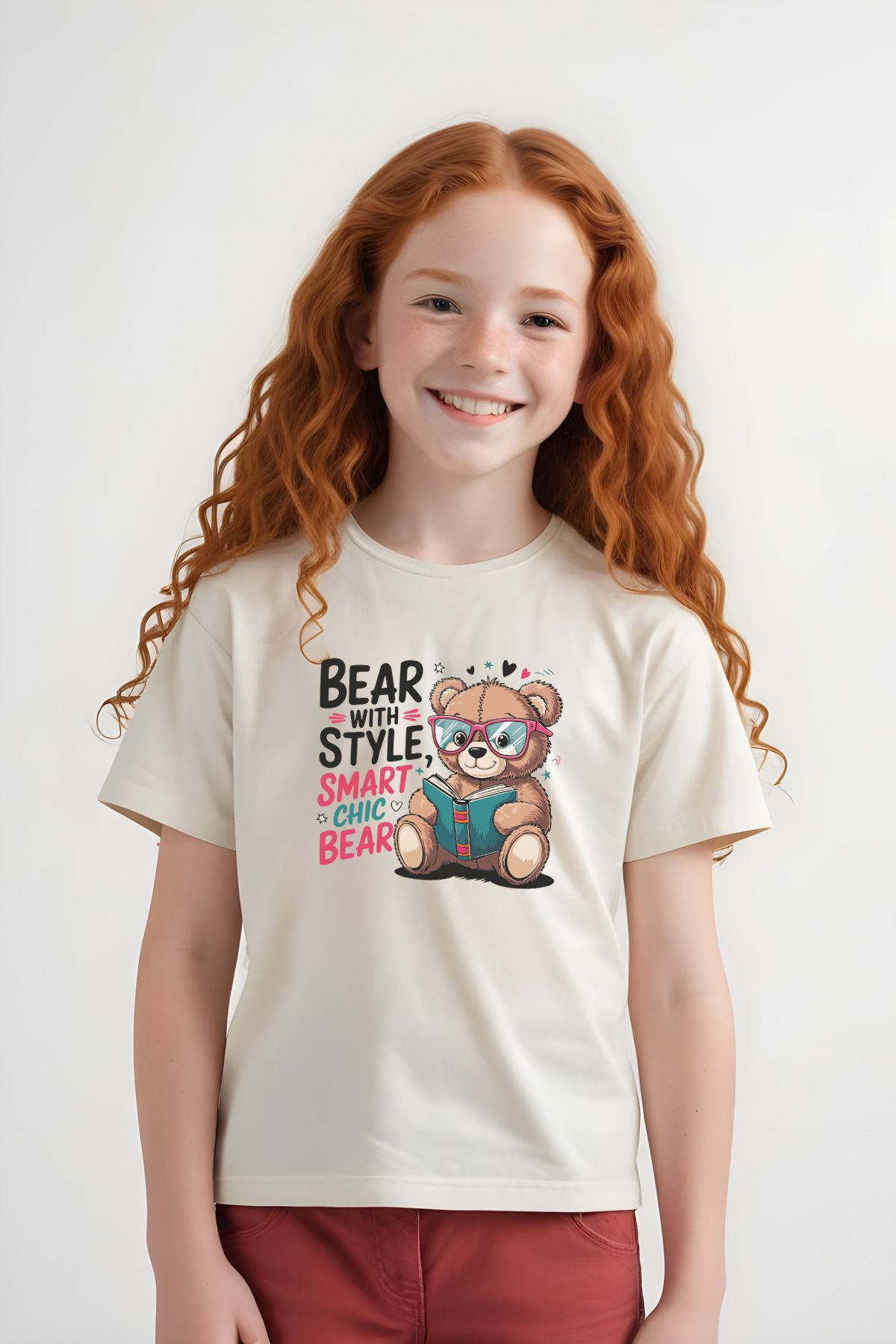 FYK KİDS-Girl Basic Bear Stayle Printed T-Shirt 1