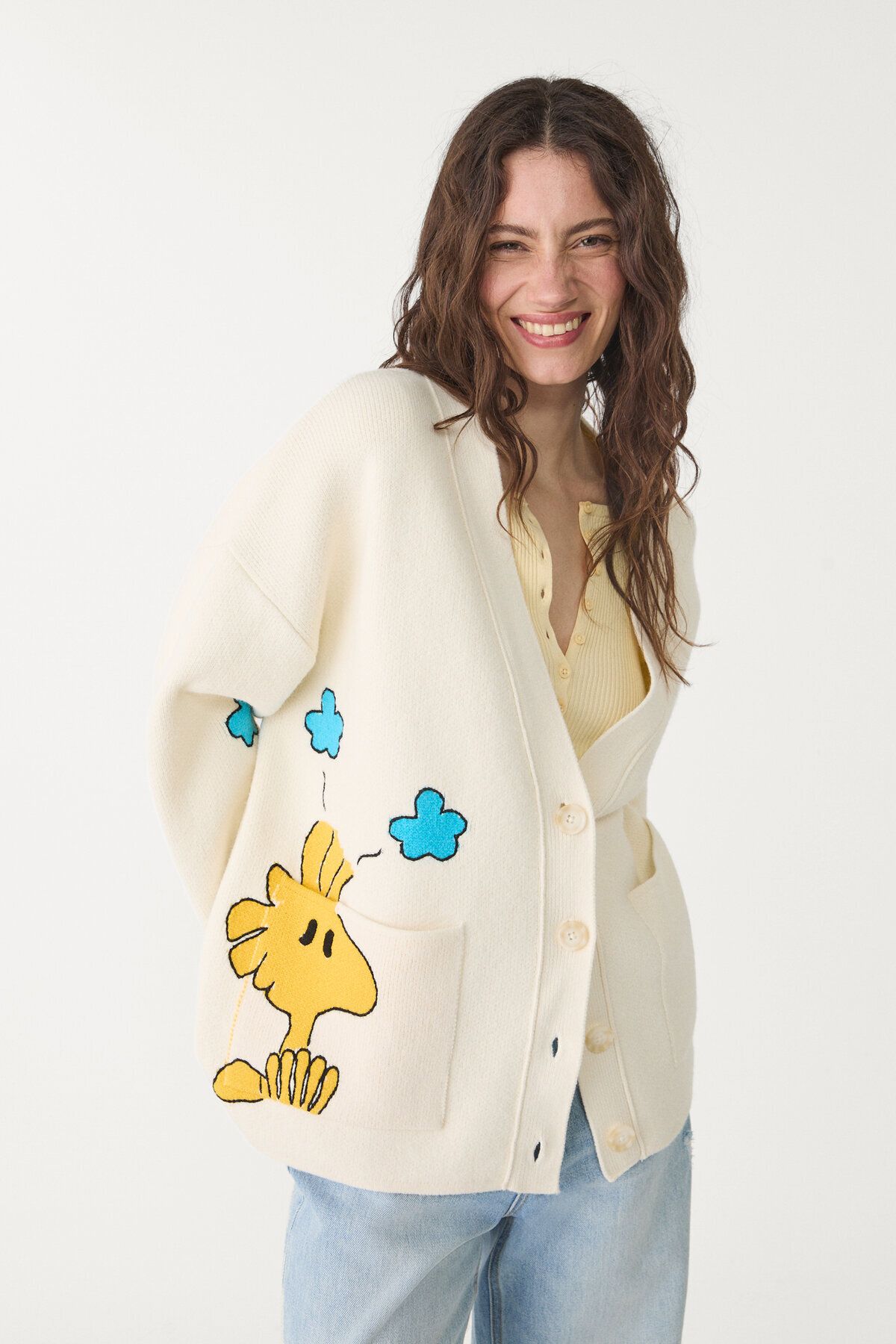 Stradivarius Snoopy desenli oversize triko hırka