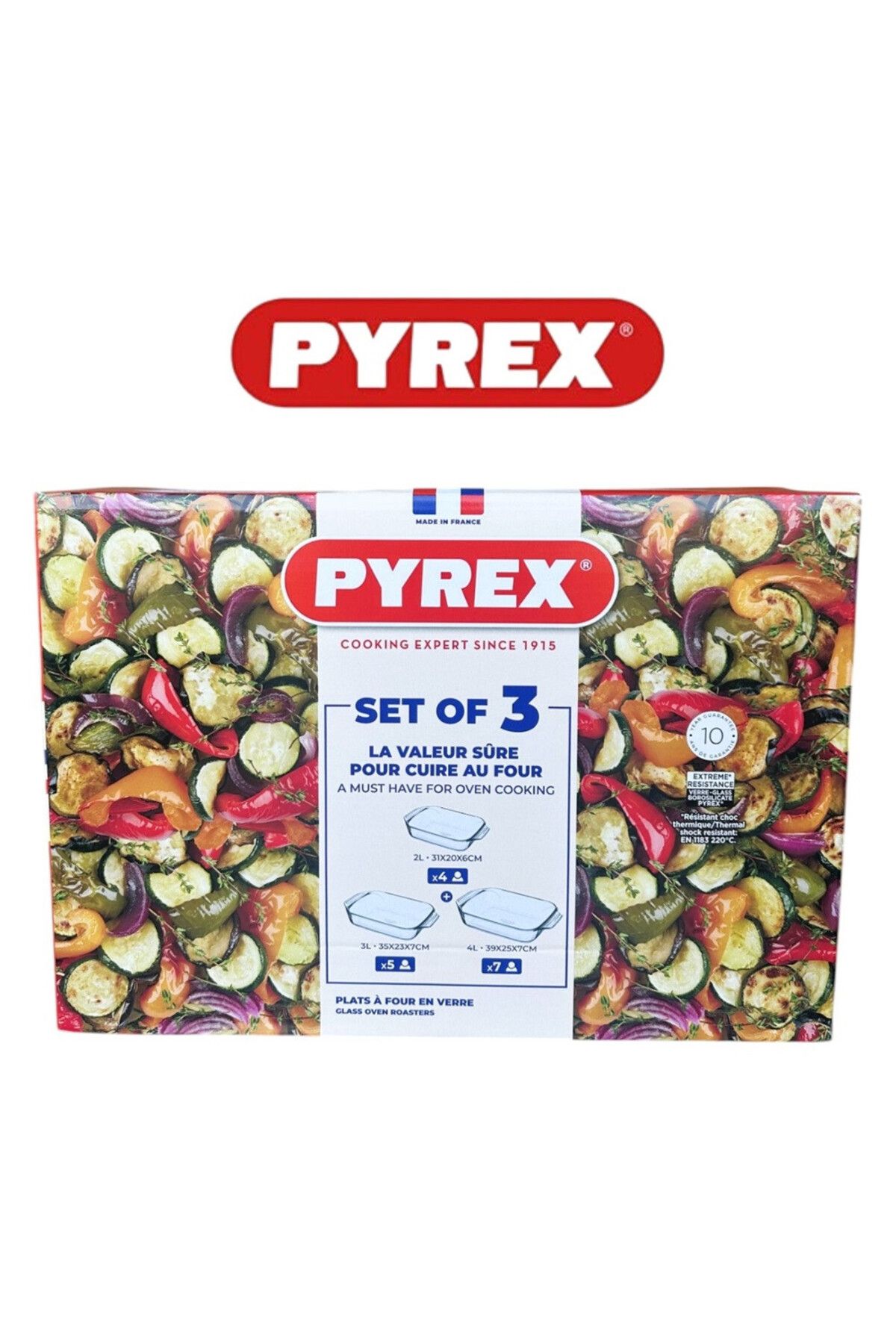 Pyrex-Rectangular Roaster Set of 3 (2.1L+2.9L+3.8L) - Oven, Microwave, Freezer, and Dishwasher Safe 2