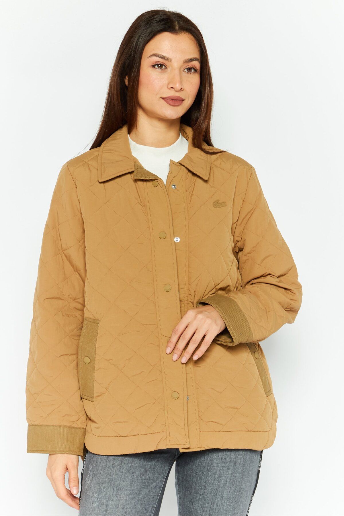 Lacoste-Women Quilted Puffer Jacket, Tan 1