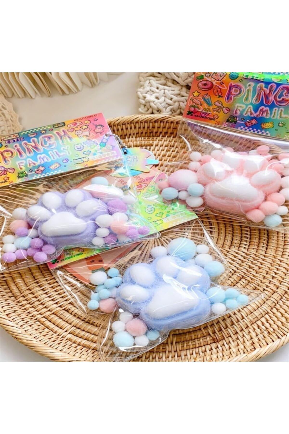 Yelajoy-2Pcs Squishy Cat Paw Pinch Family,Ultra Soft Cute, Stress Relieving Kawaii,Yellow+Purple,5x5cm 4